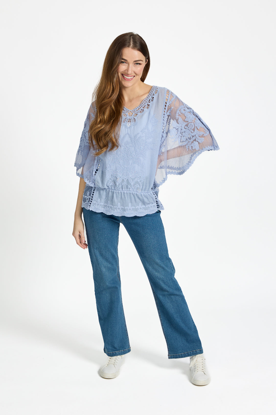 Delicate Embroidered Lace Batwing Top