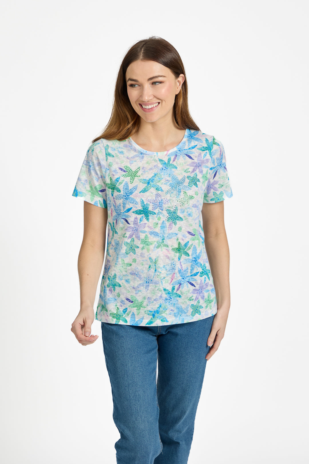 Leaf Embellished Burnout Top