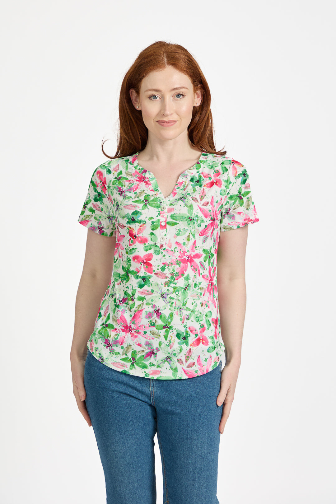 Floral V-Neck Button Top