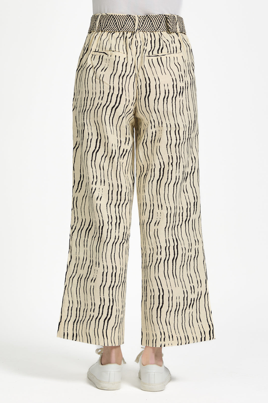 Stroke Print Wide Leg Trousers with Belt