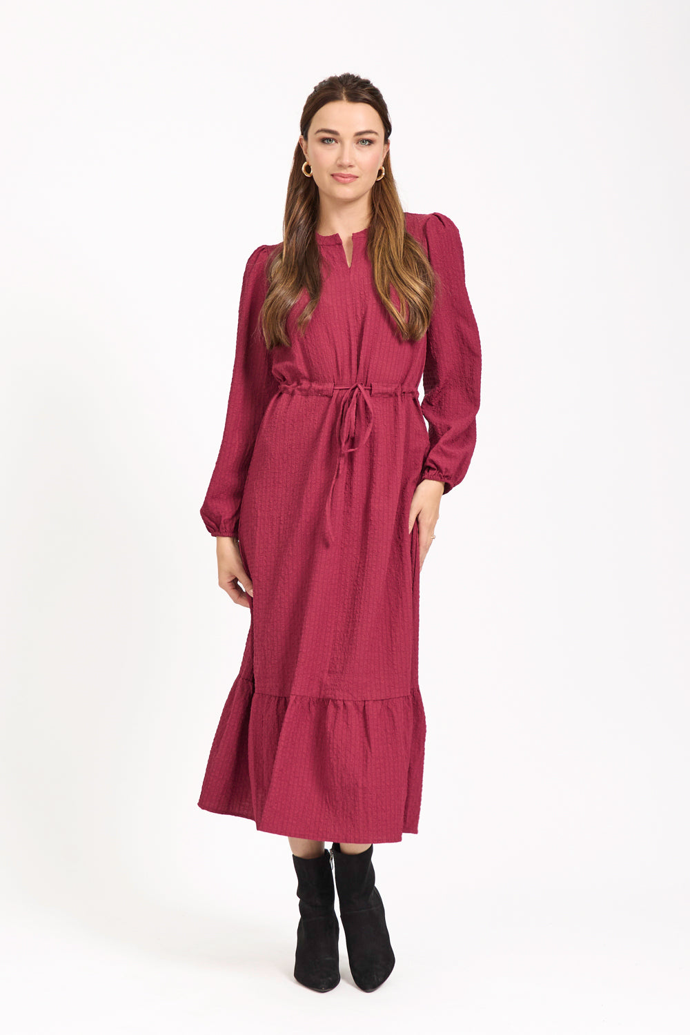 Textured Flared Midi Dress