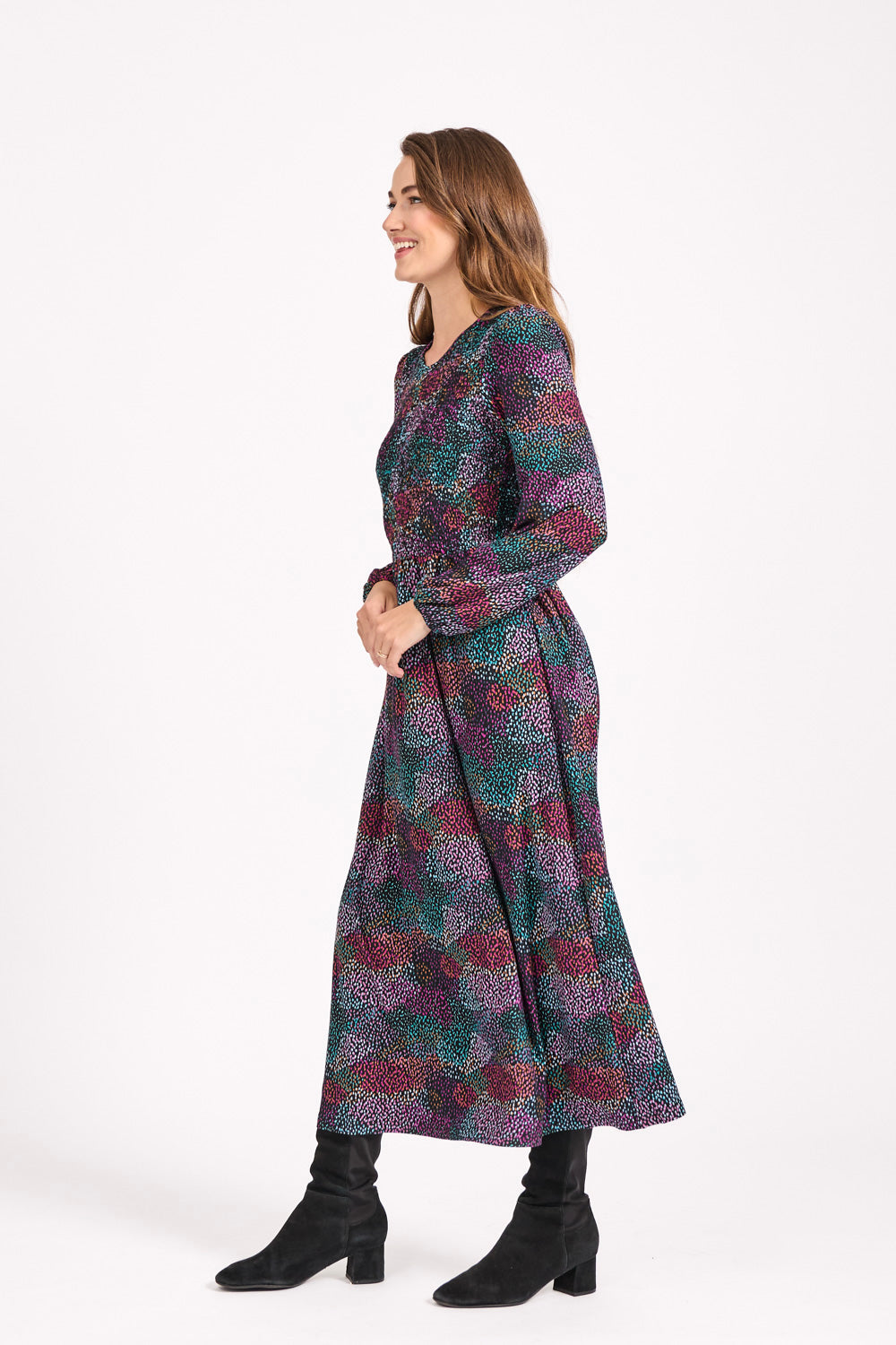 Dotty Print Soft Touch Shirred Dress