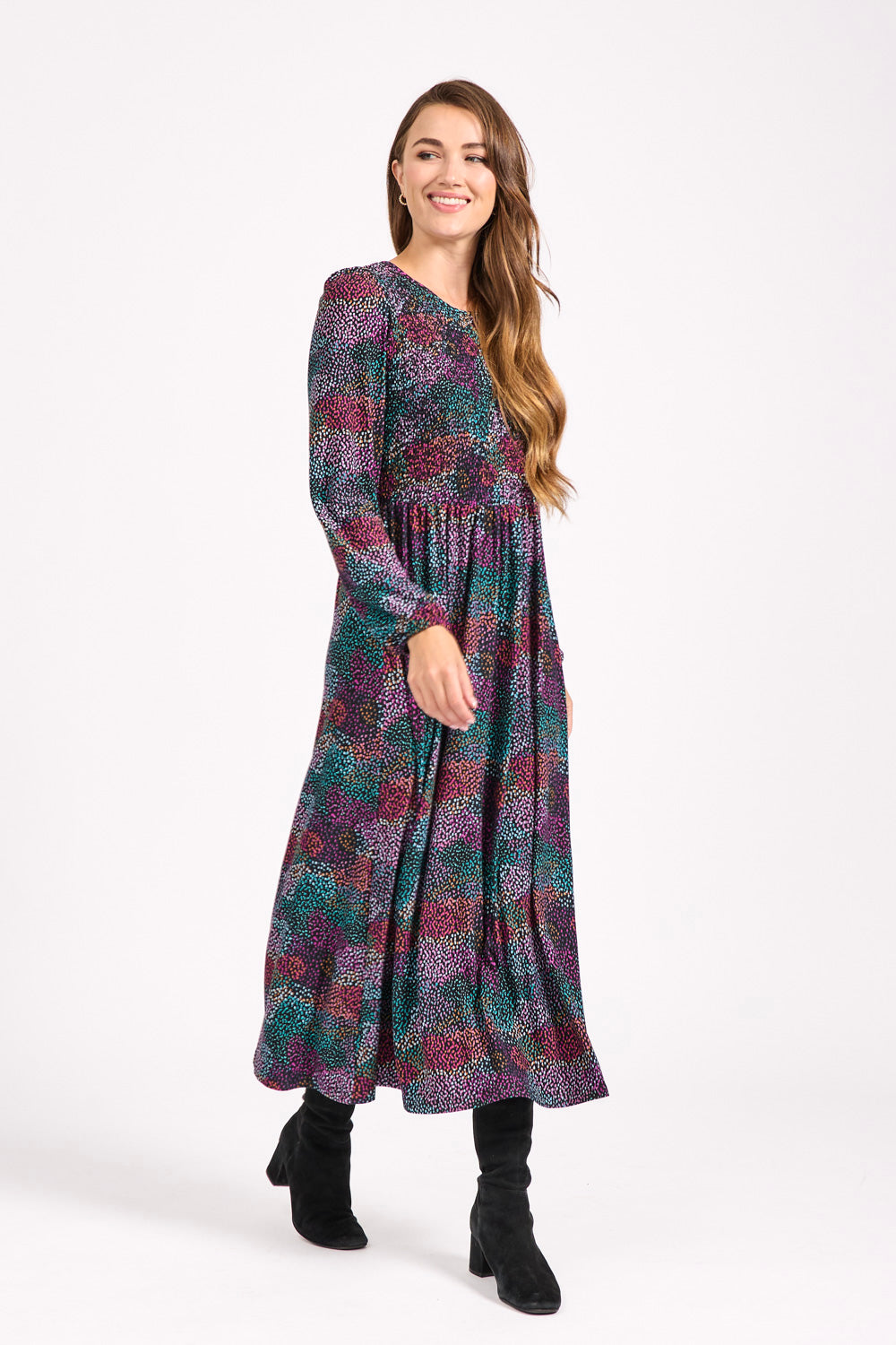 Dotty Print Soft Touch Shirred Dress