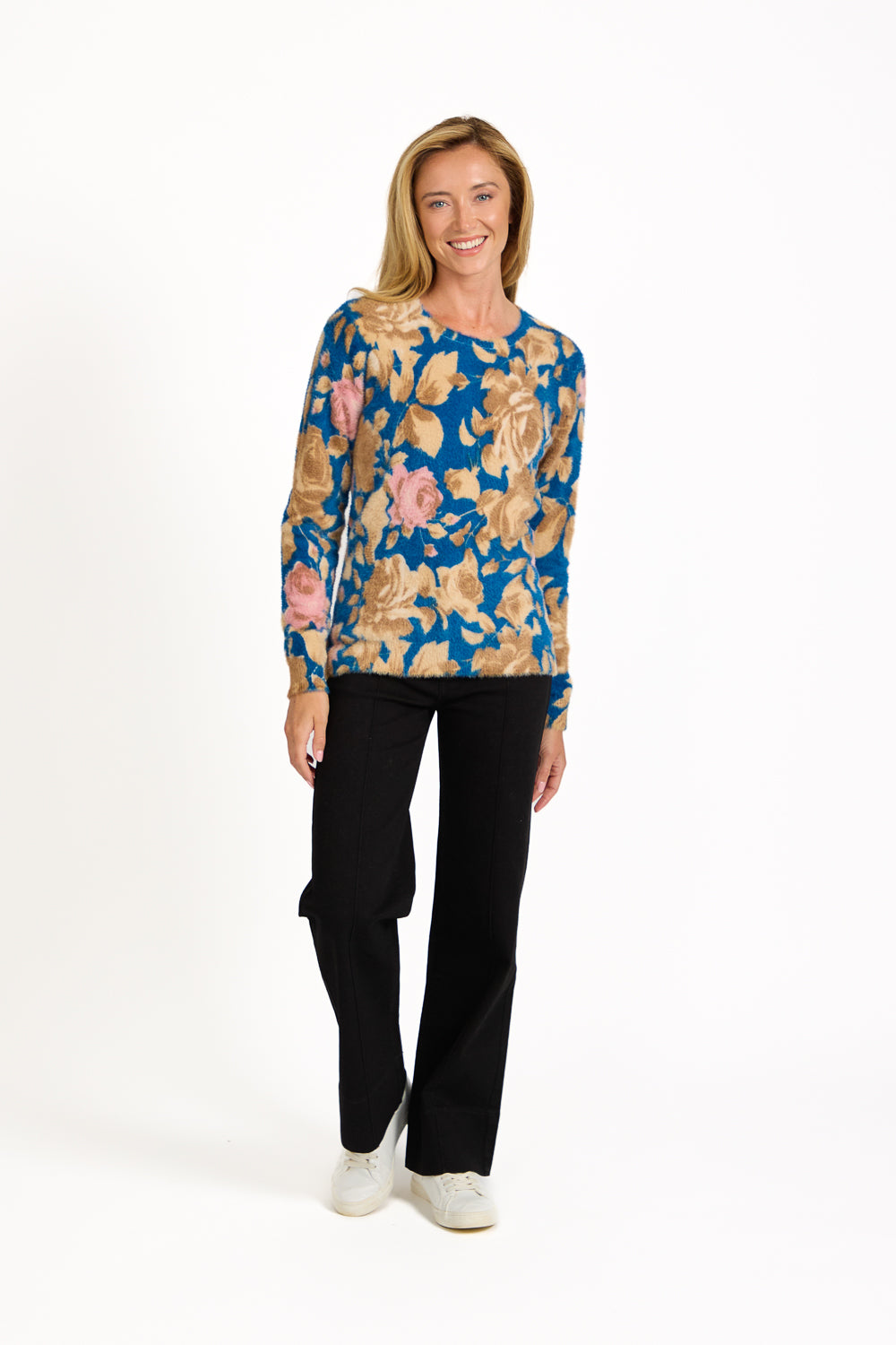 Rose Print Fluffy Yarn Jumper