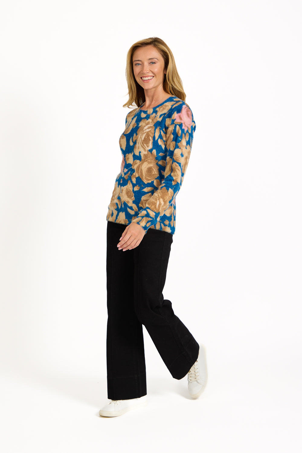 Rose Print Fluffy Yarn Jumper