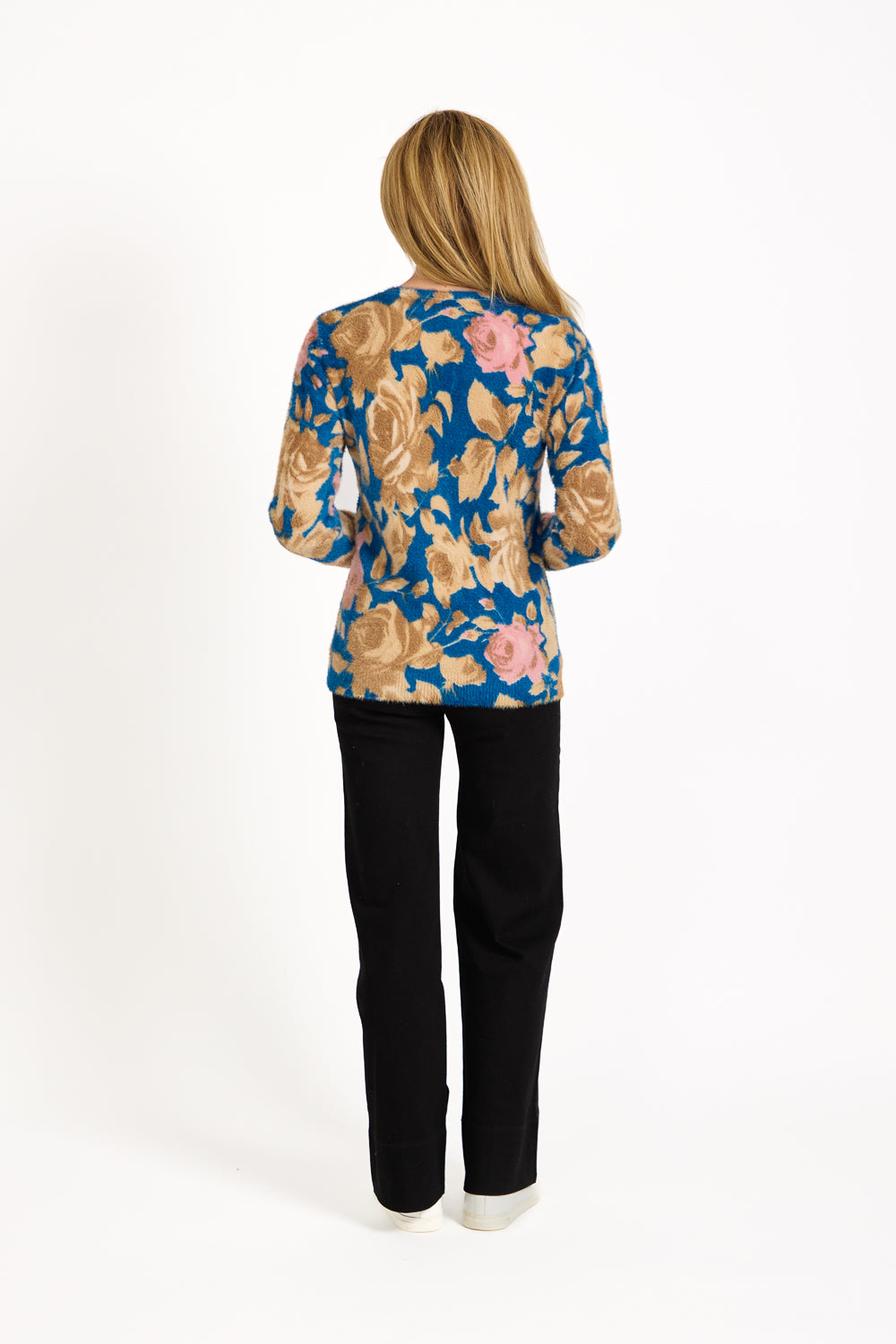 Rose Print Fluffy Yarn Jumper