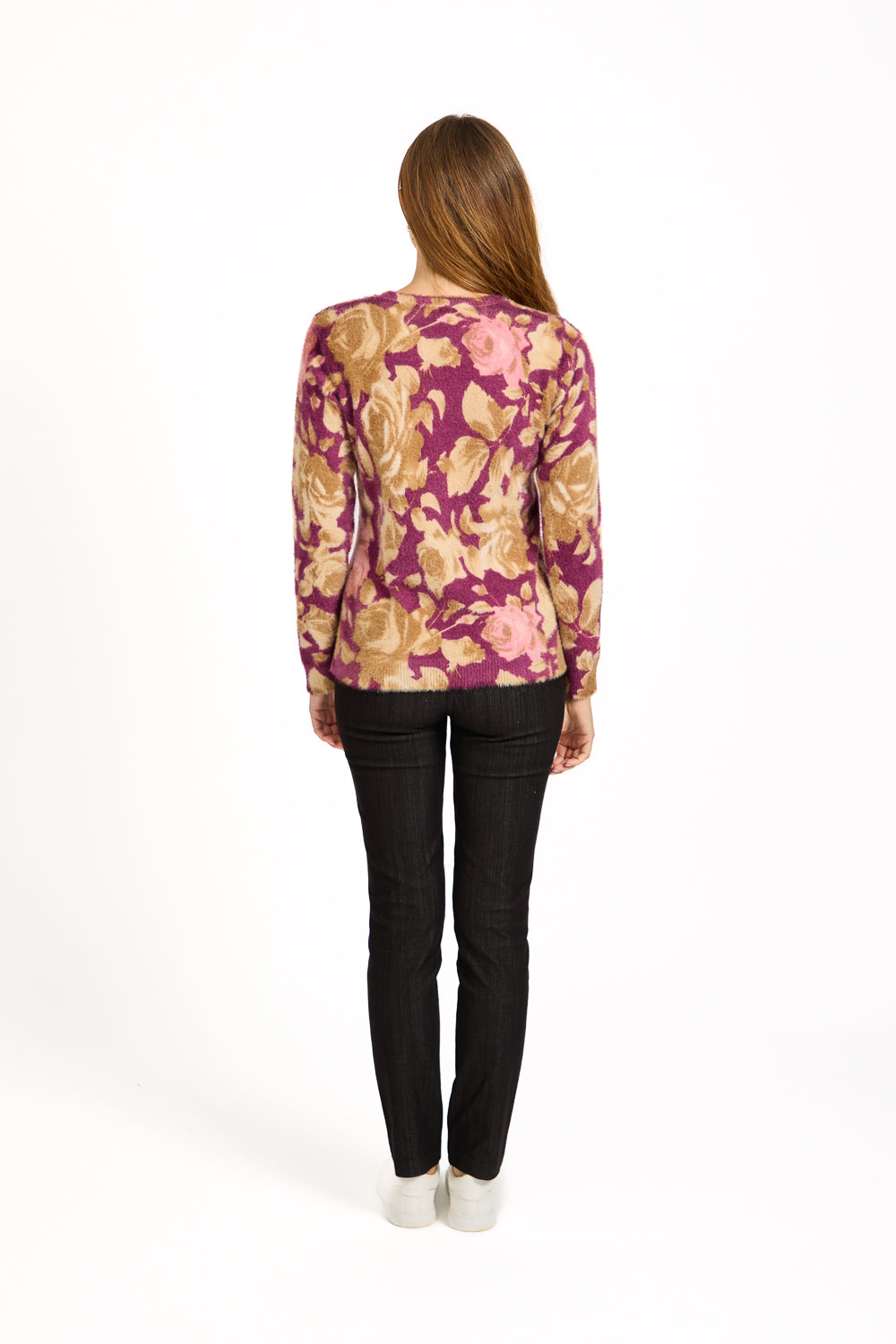 Rose Print Fluffy Yarn Jumper