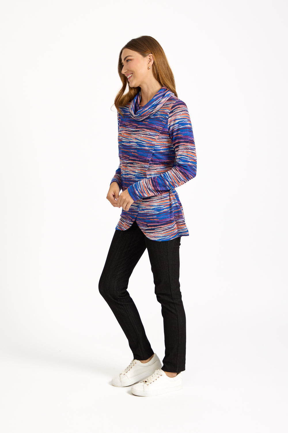 Staggered Print Cowl Neck Top