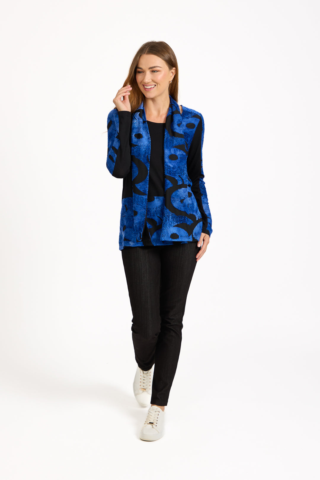Textured Bordered Top with Scarf