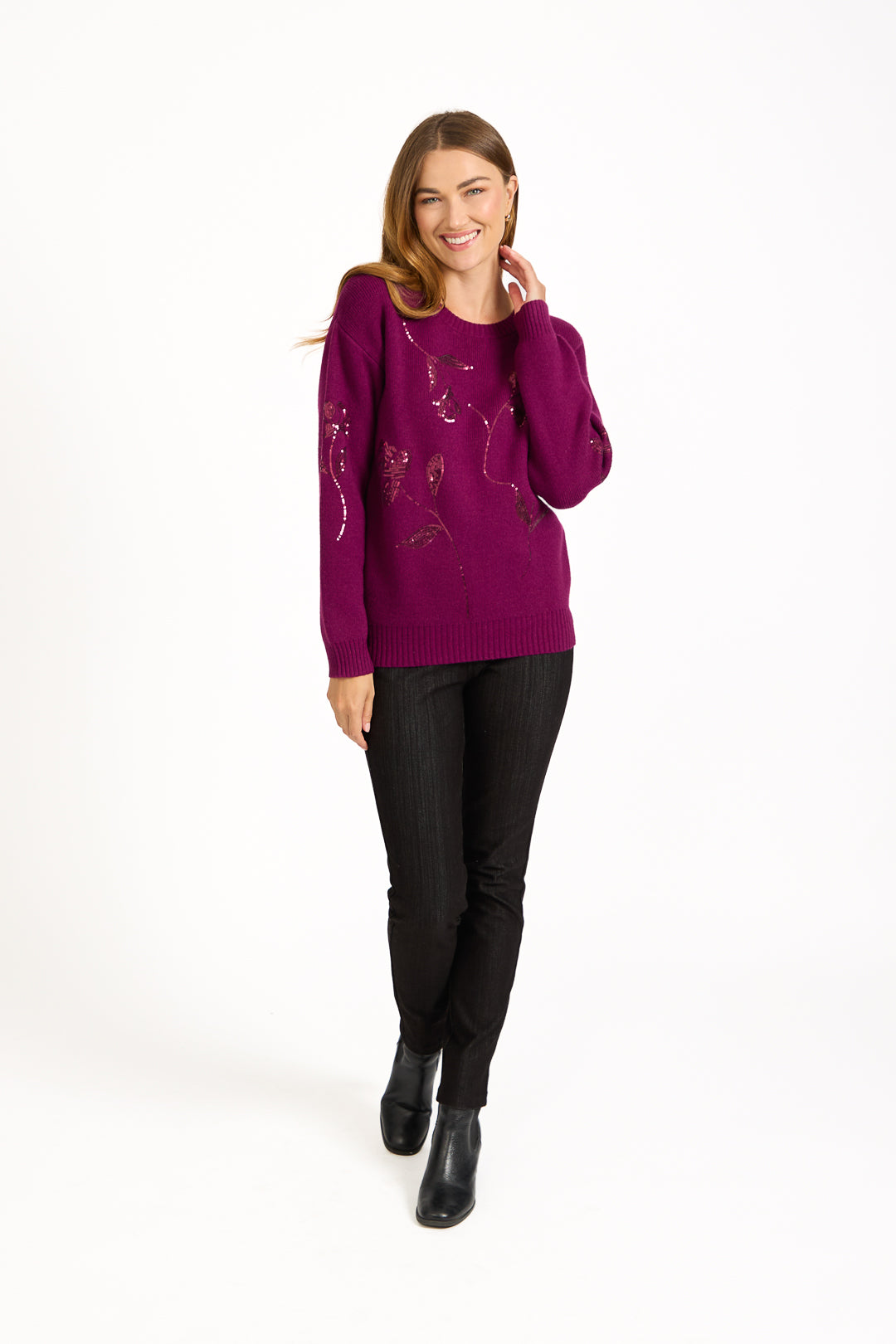 Flower Sequin Embellished Jumper