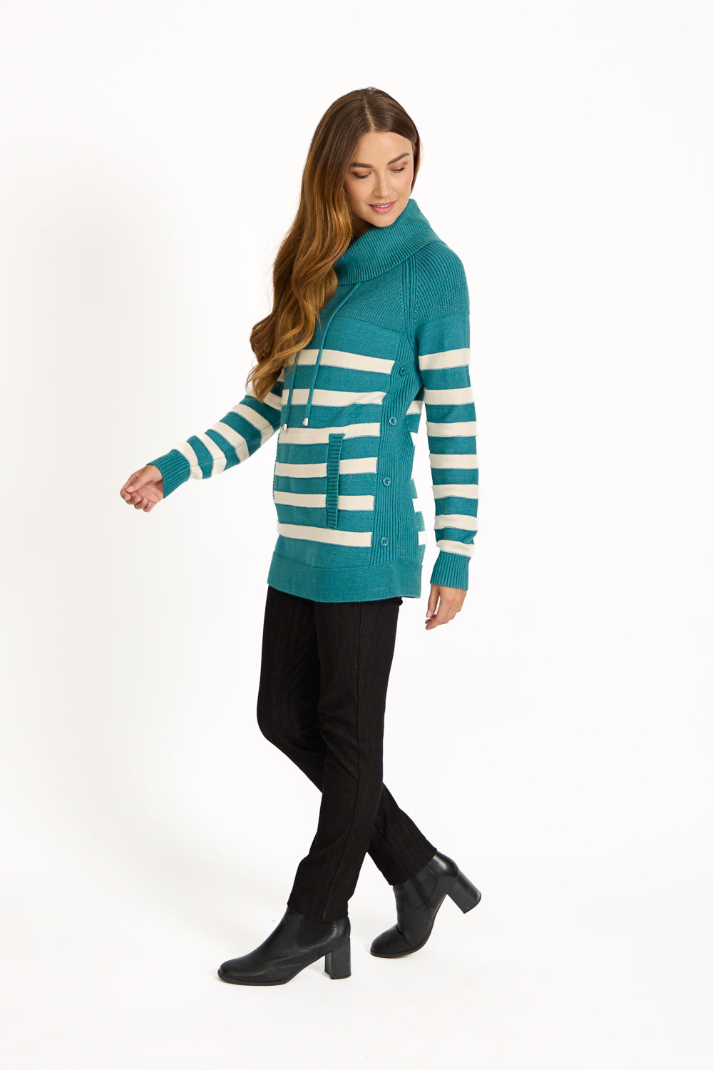 Stripe Knit Cowl Neck Jumper