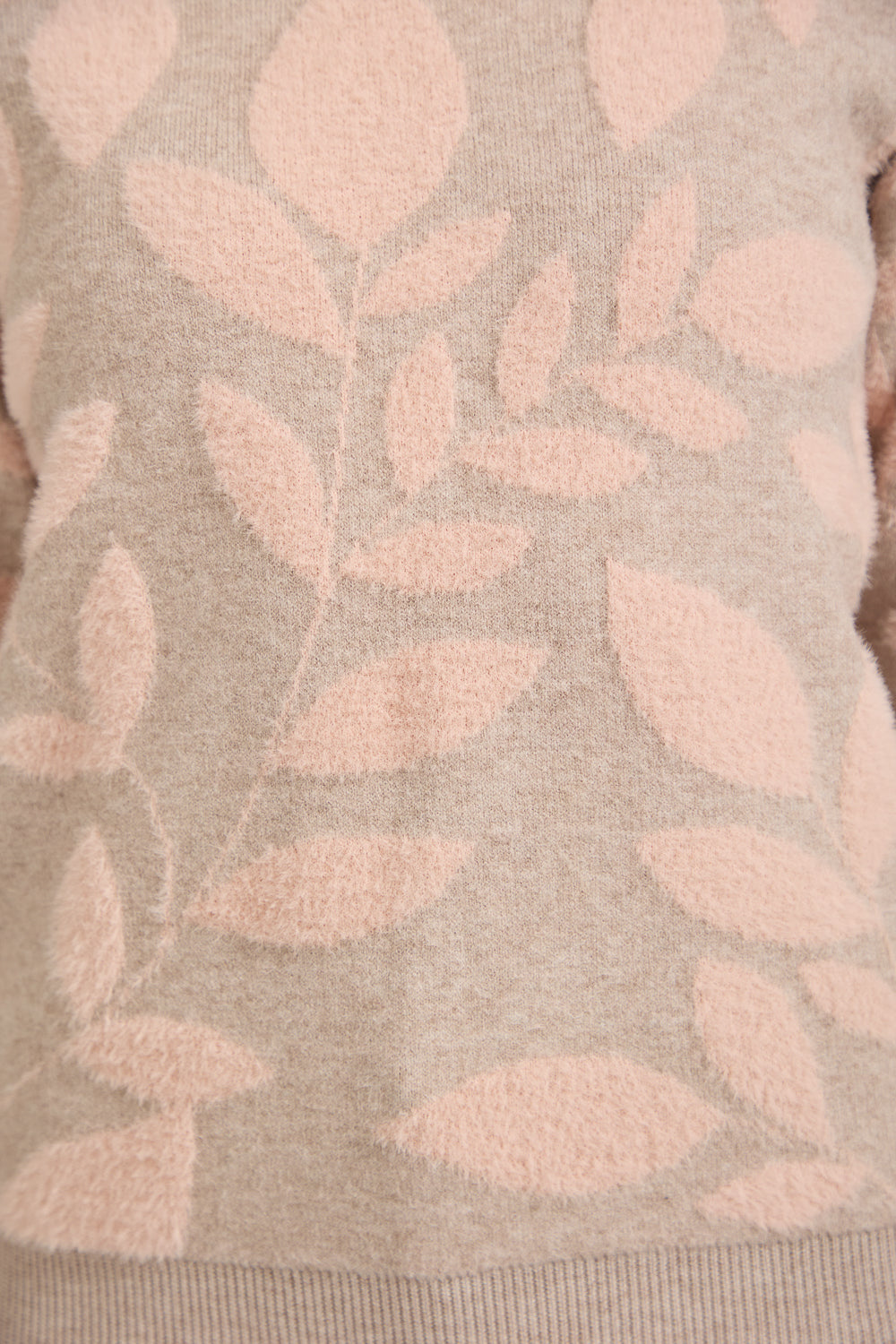 Leaf Print Fluffy Yarn Jumper