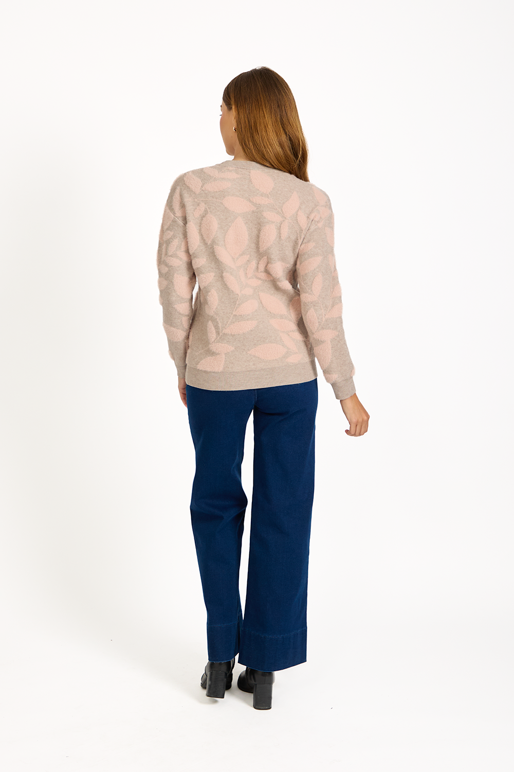 Leaf Print Fluffy Yarn Jumper