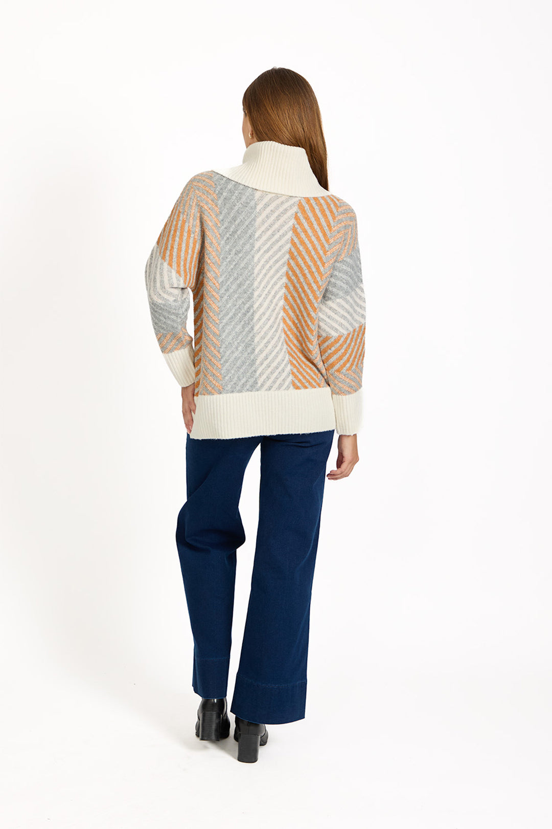 Chevron Print Cowl Neck Jumper