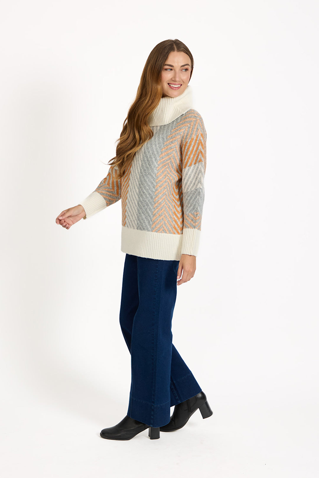 Chevron Print Cowl Neck Jumper