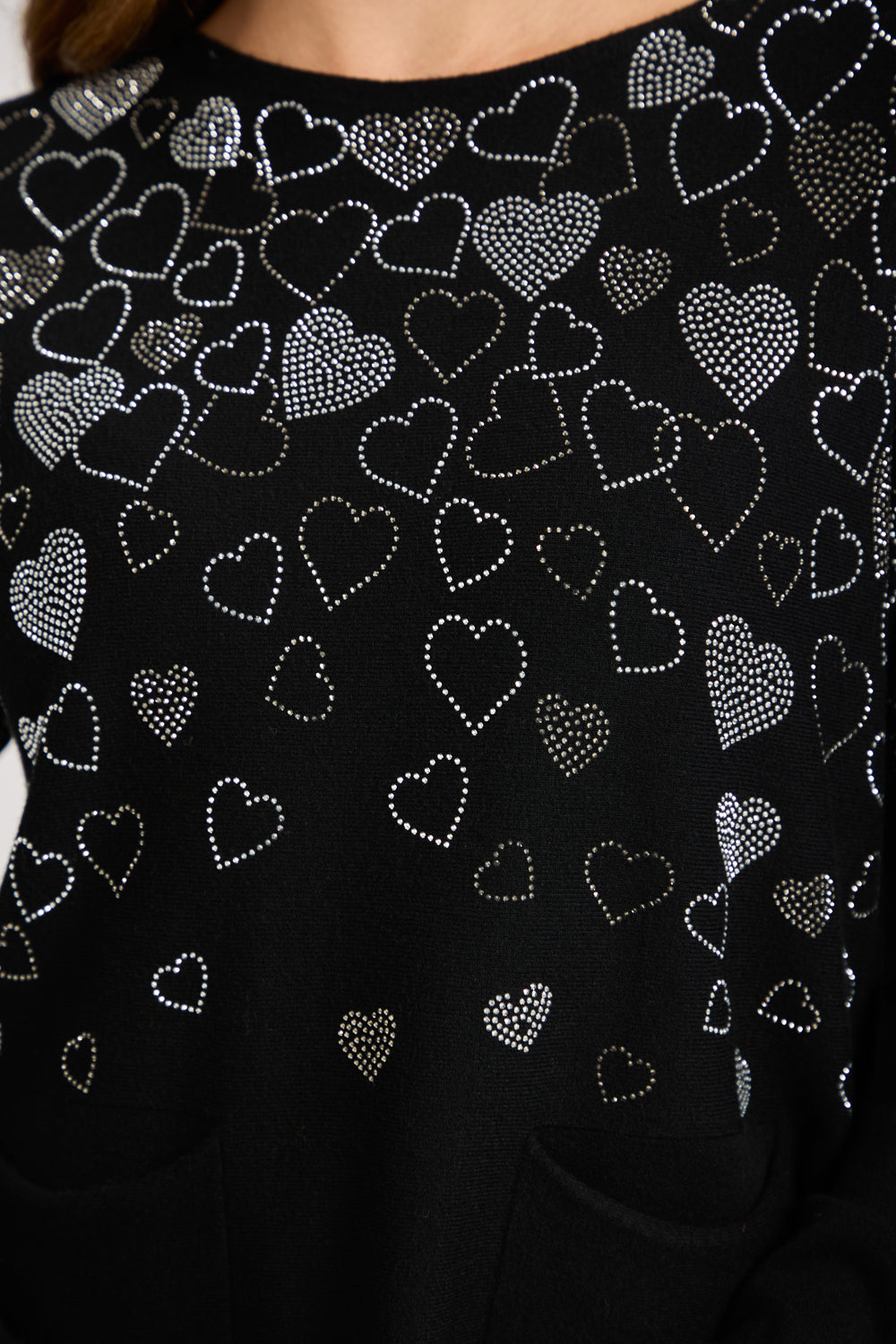 Heart Diamanté Embellished Batwing Pocket Jumper