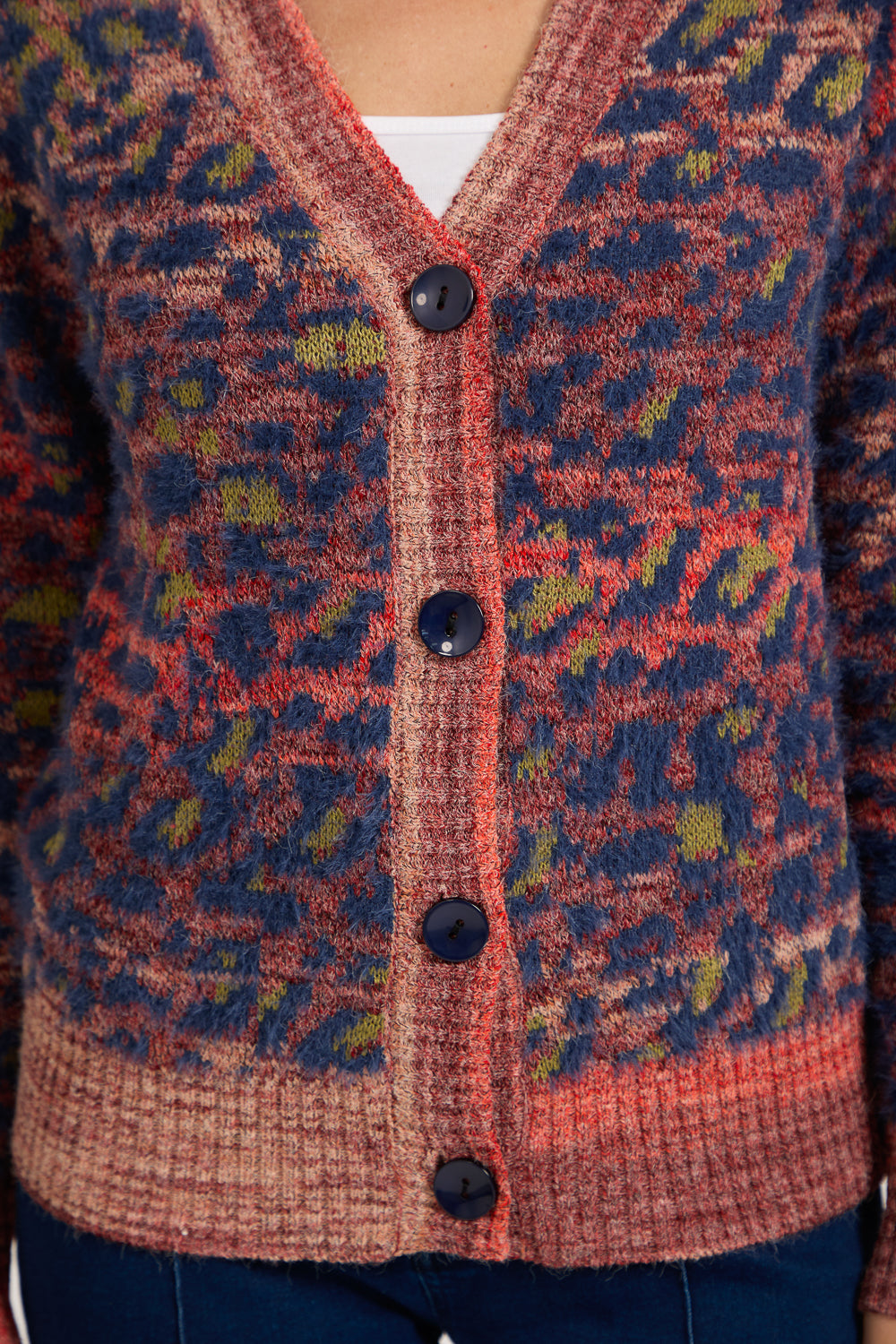 Fluffy Leopard Print Knit Cardigan