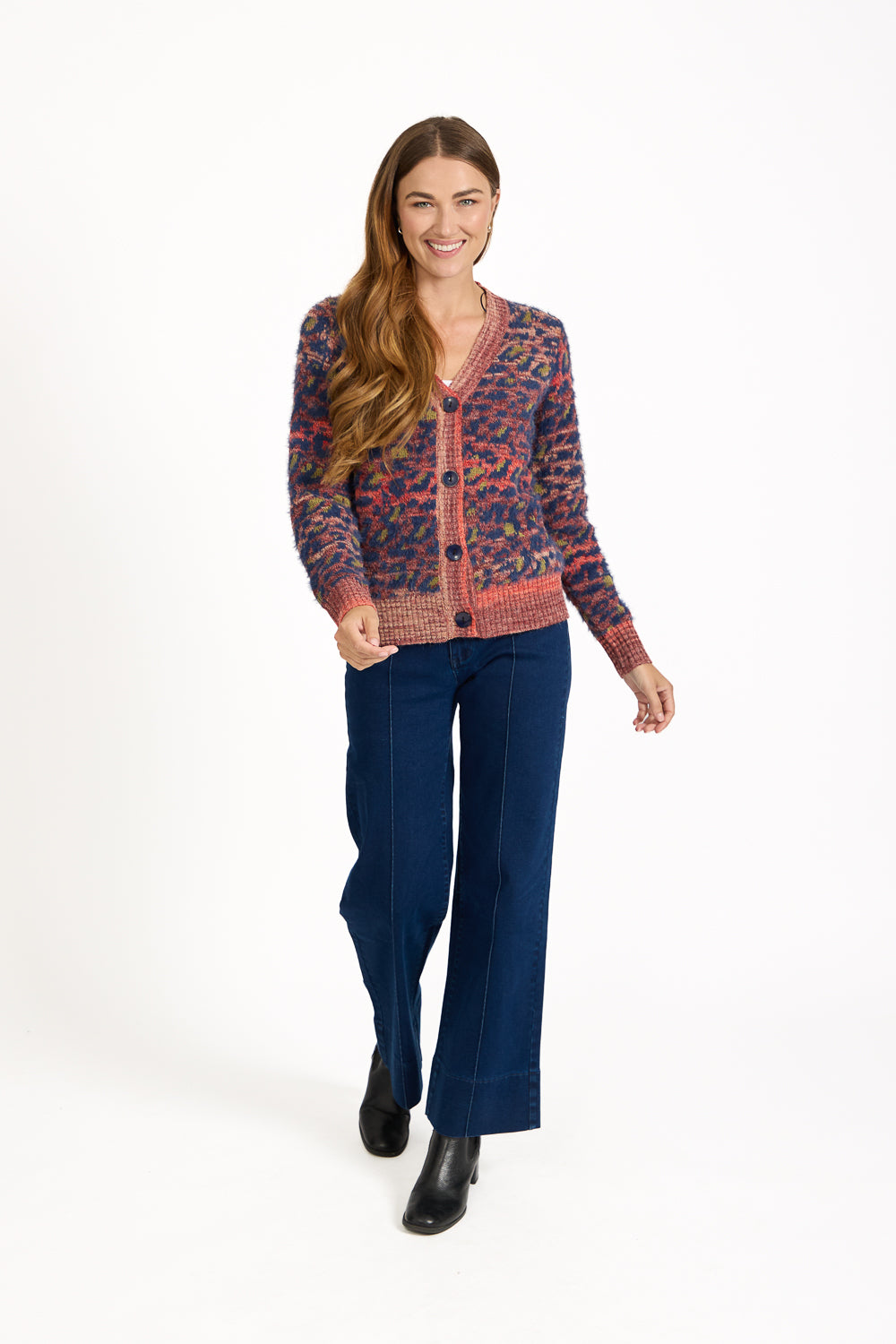 Fluffy Leopard Print Knit Cardigan