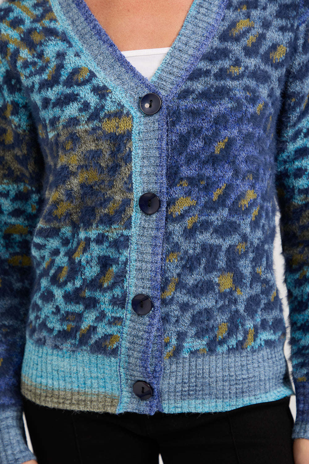 Fluffy Leopard Print Knit Cardigan