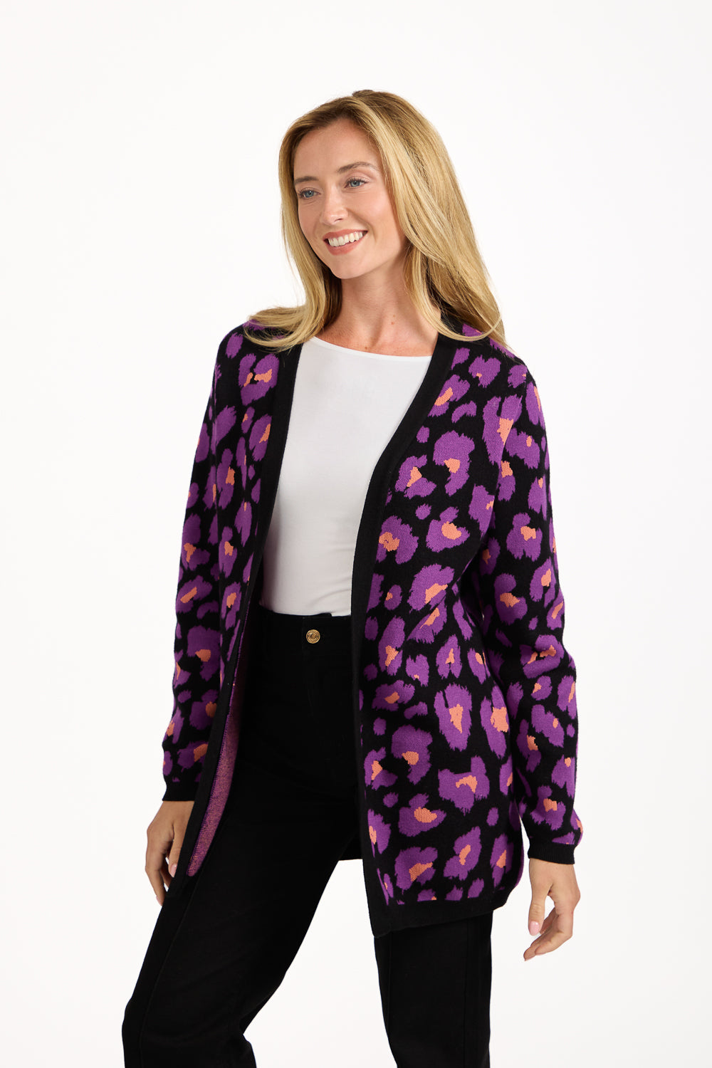 Jacquard Leopard Print Knit Cardigan