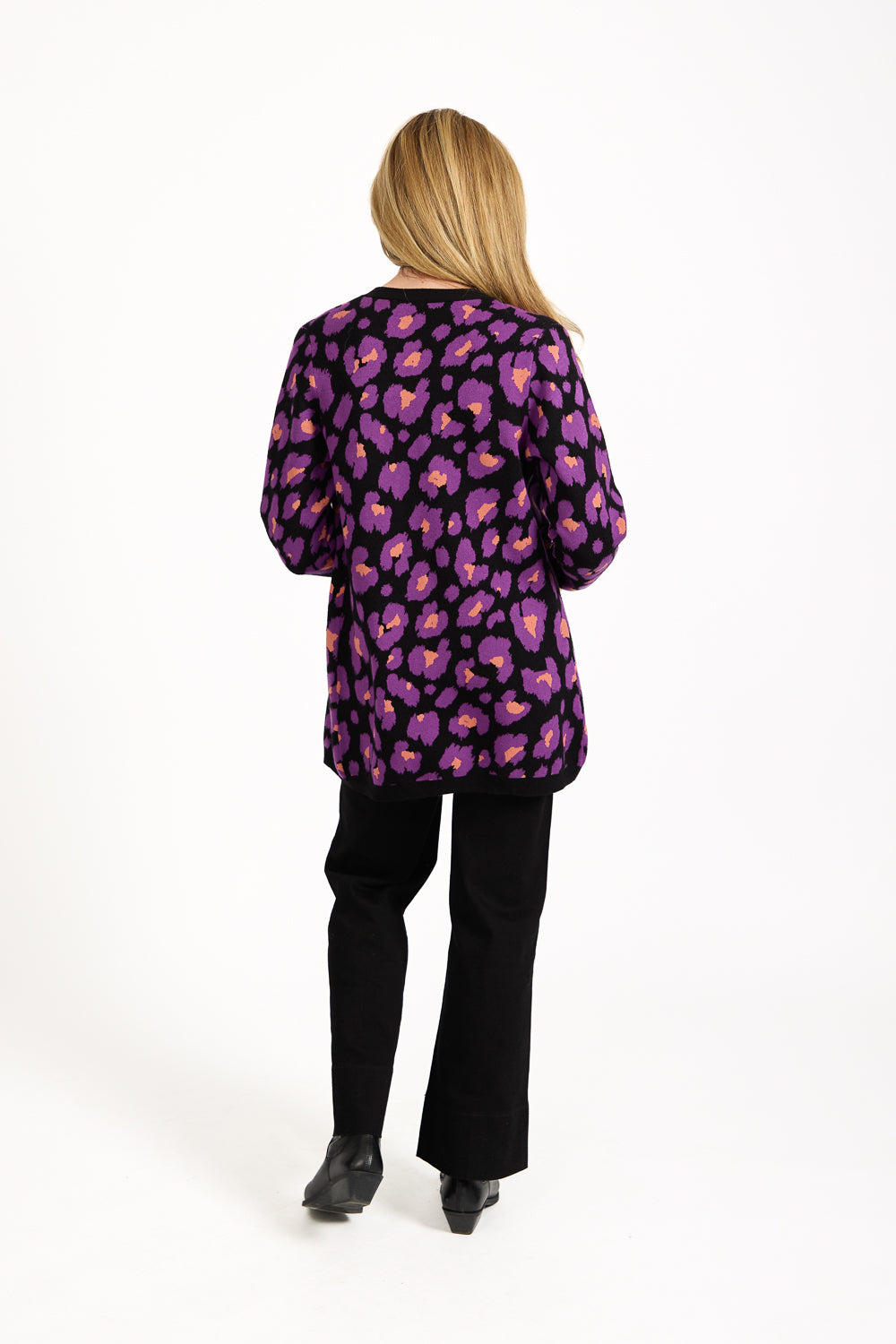 Jacquard Leopard Print Knit Cardigan