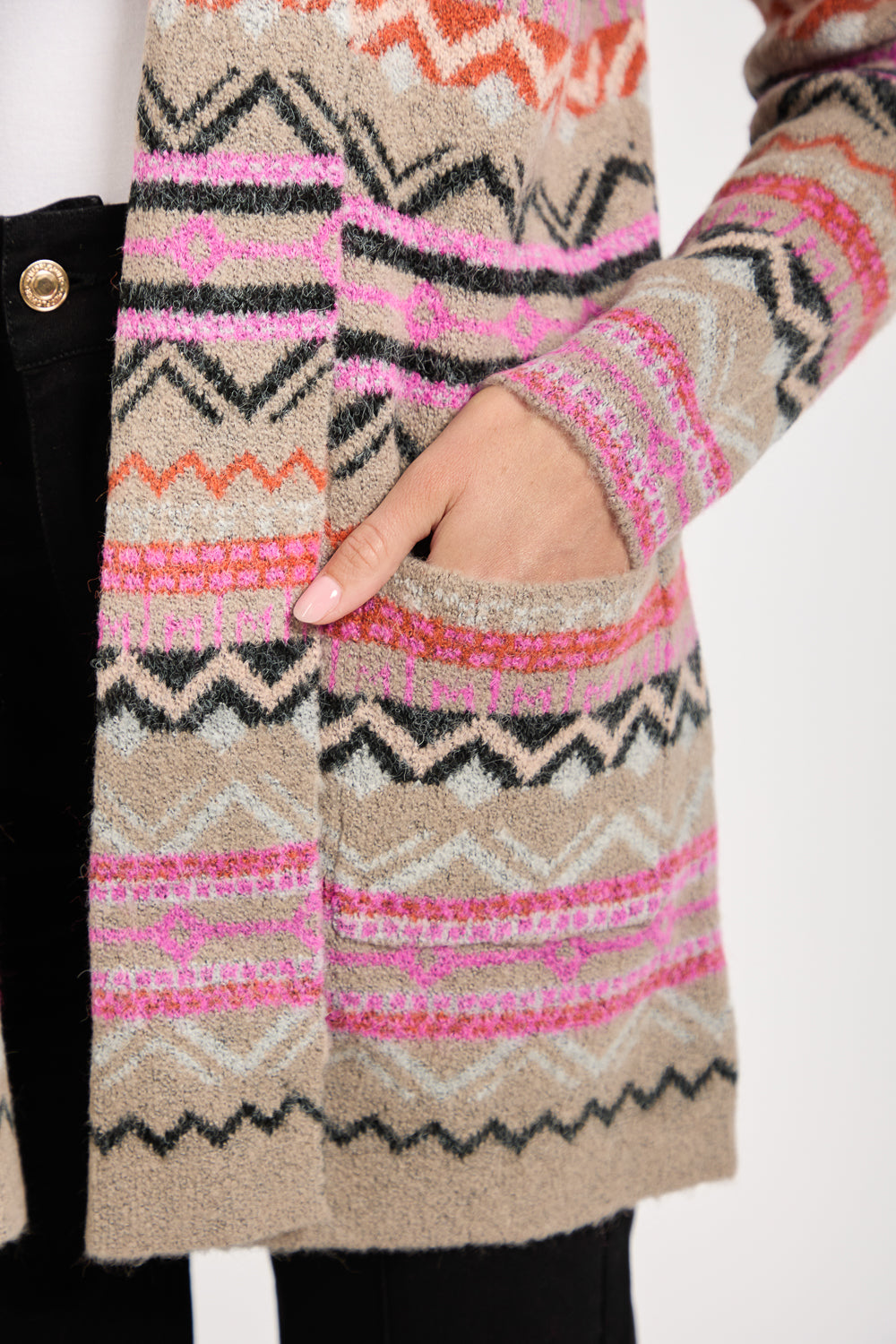 Aztec Print Pocket Detail Longline Cardigan