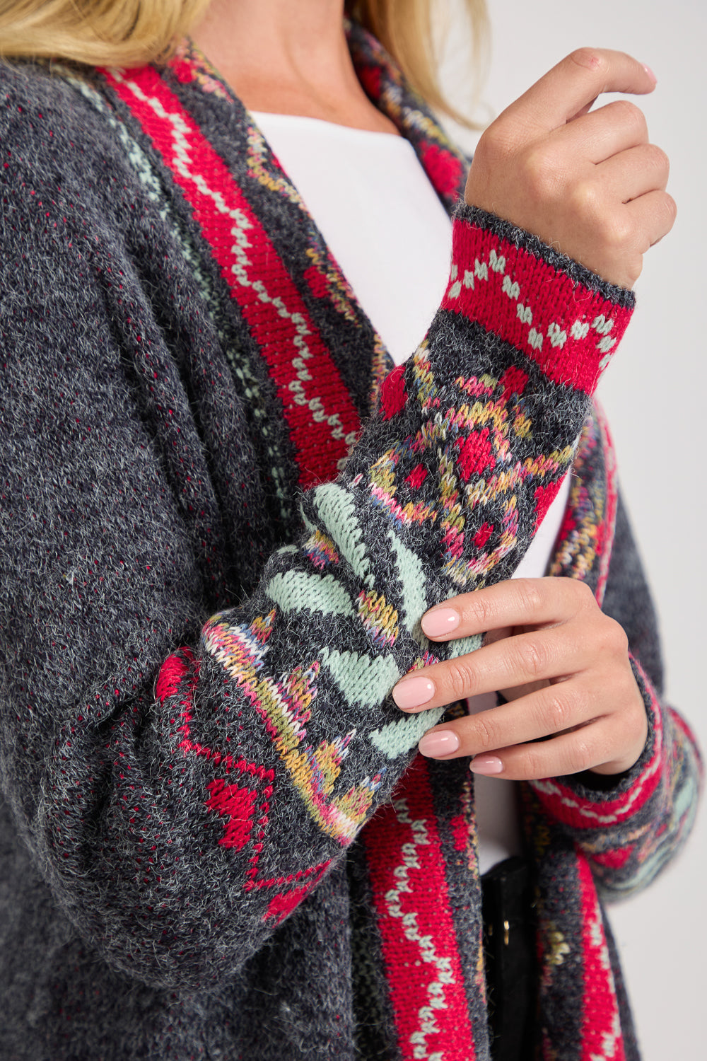 Aztec Bordered Fringed Longline Cardigan