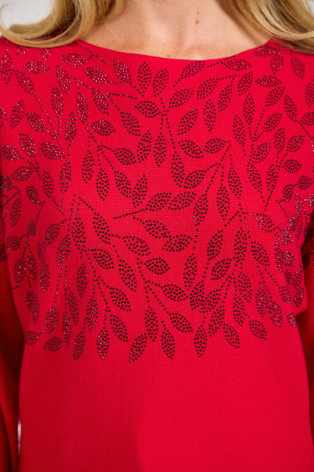 Leaf Diamanté Embellished Batwing Jumper