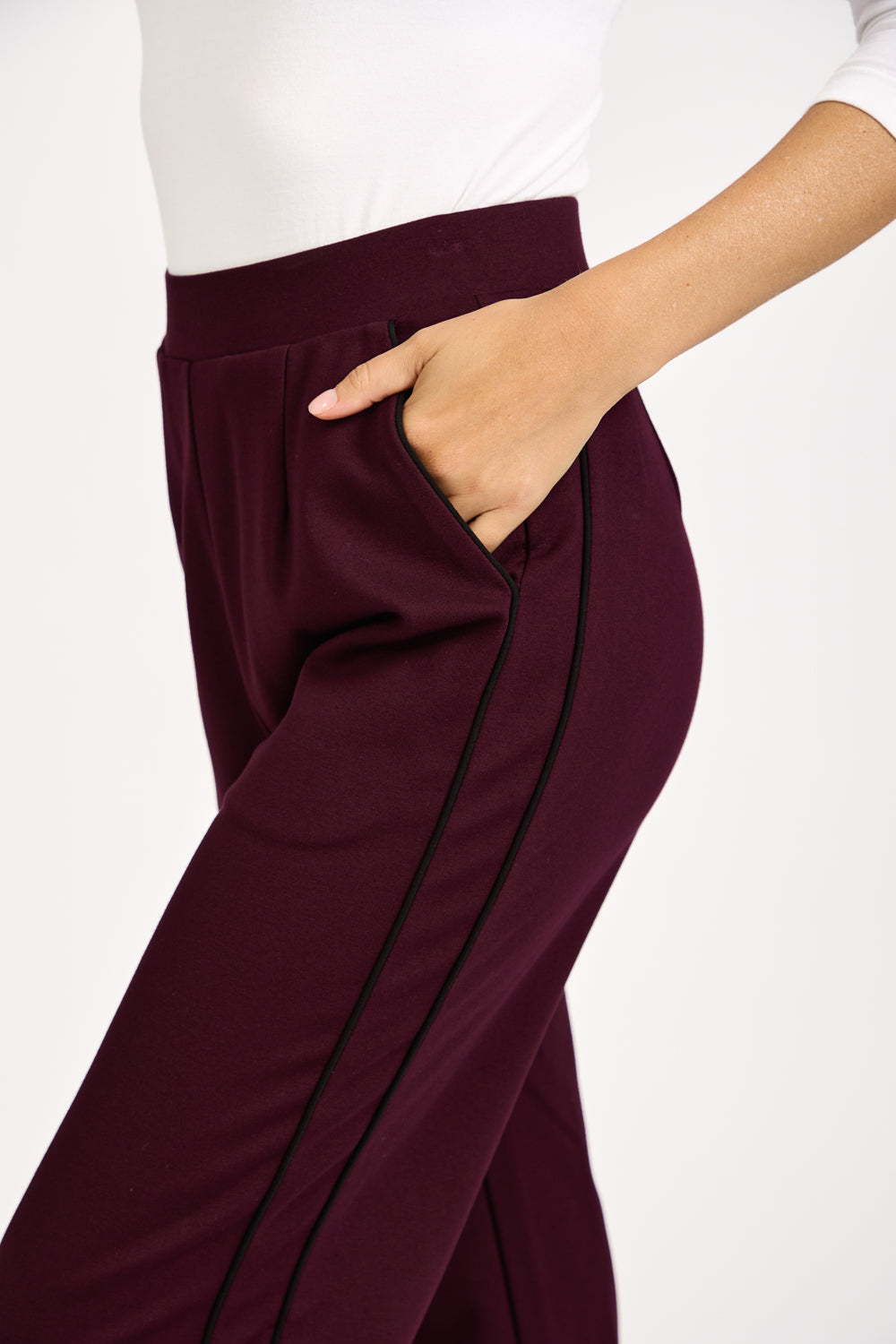 Wide Leg Piped Seam Trousers