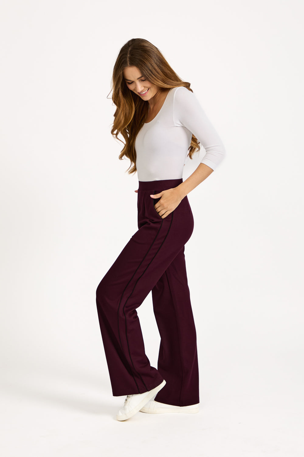 Wide Leg Piped Seam Trousers