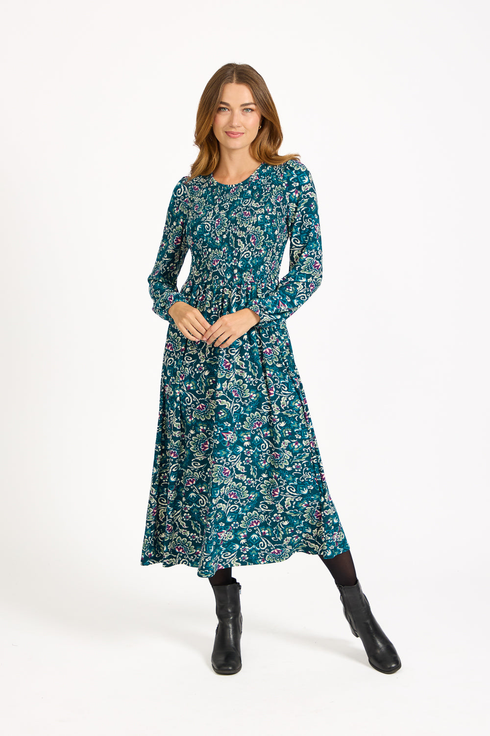 Floral Print Shirred Soft Touch Bodice Dress