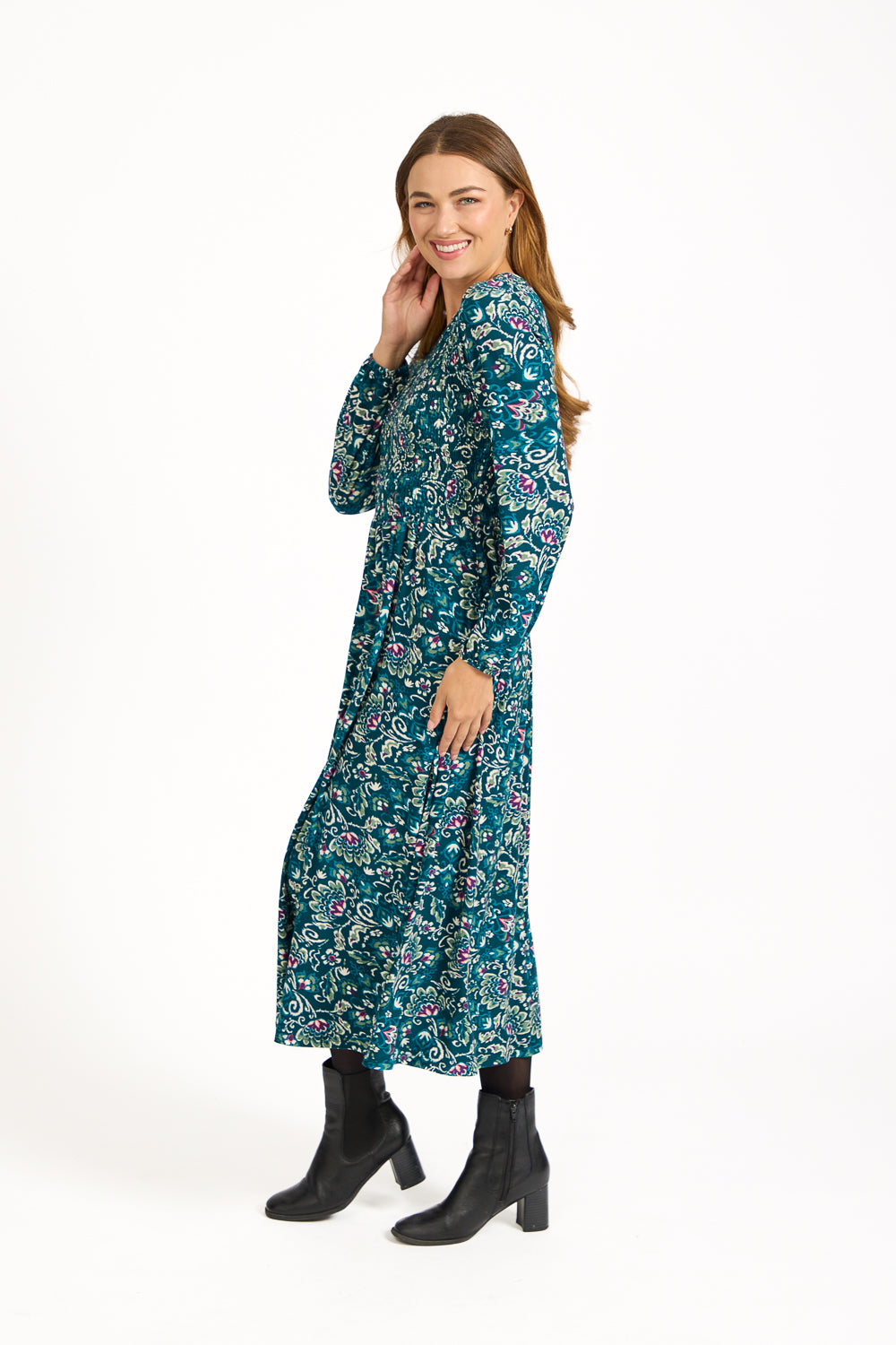 Floral Print Shirred Soft Touch Bodice Dress
