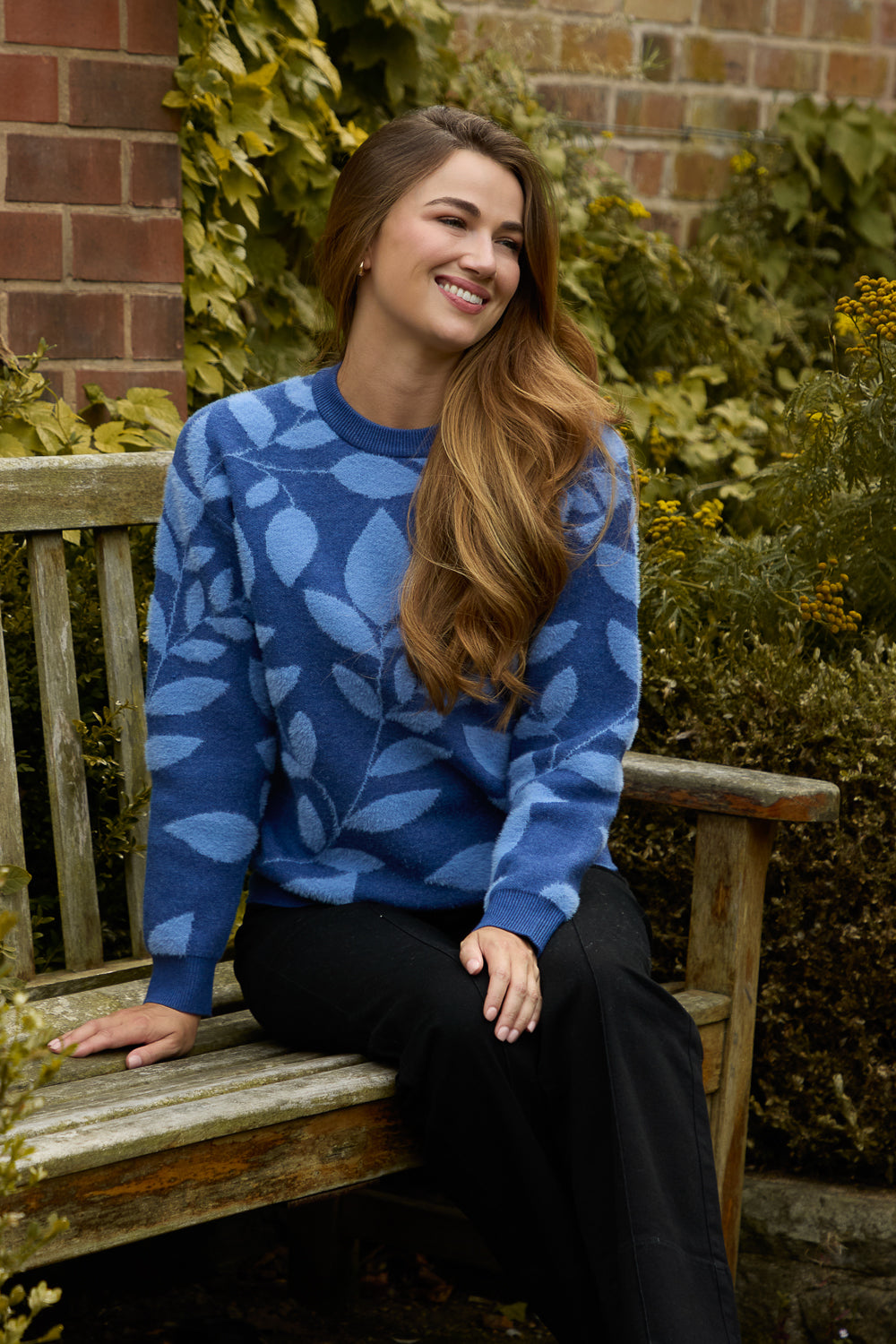 Leaf Print Fluffy Yarn Jumper