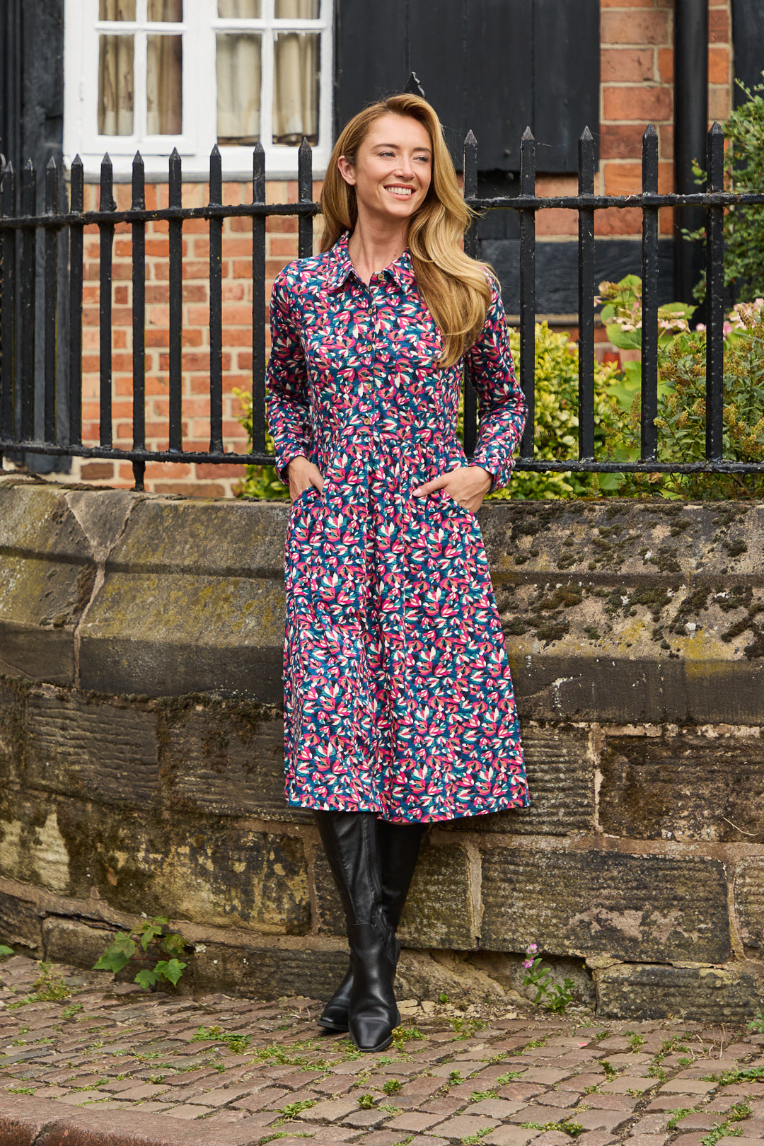 Floral Print Jersey Button-Up Dress
