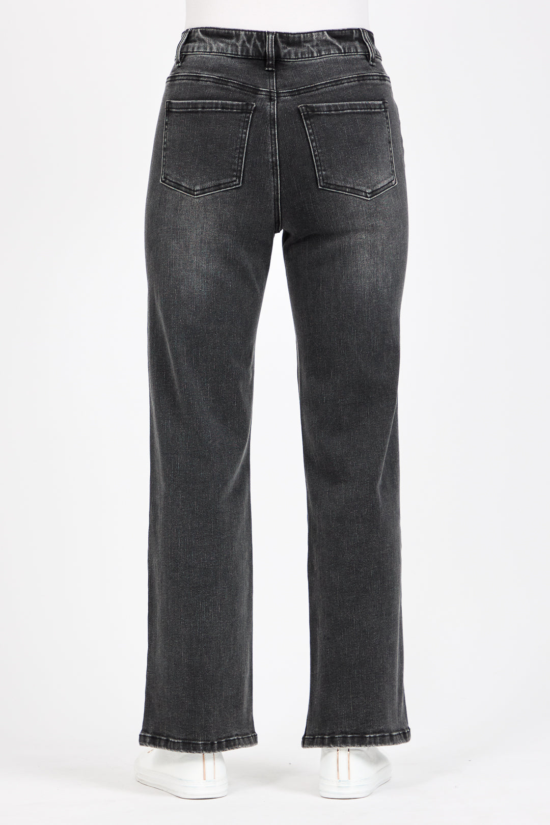 Embroidered Floral Wash Black Wide Leg Jeans