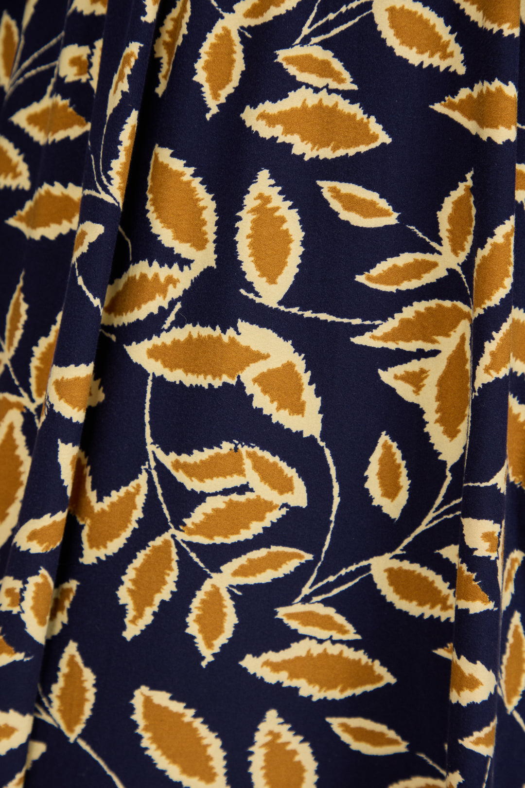 Leaf Print Soft Touch Shirred Bodice Button-Up Midi Dress