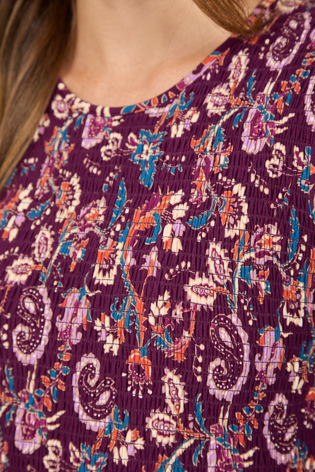 Paisley Print Shirred Soft Touch Bodice Midi Dress
