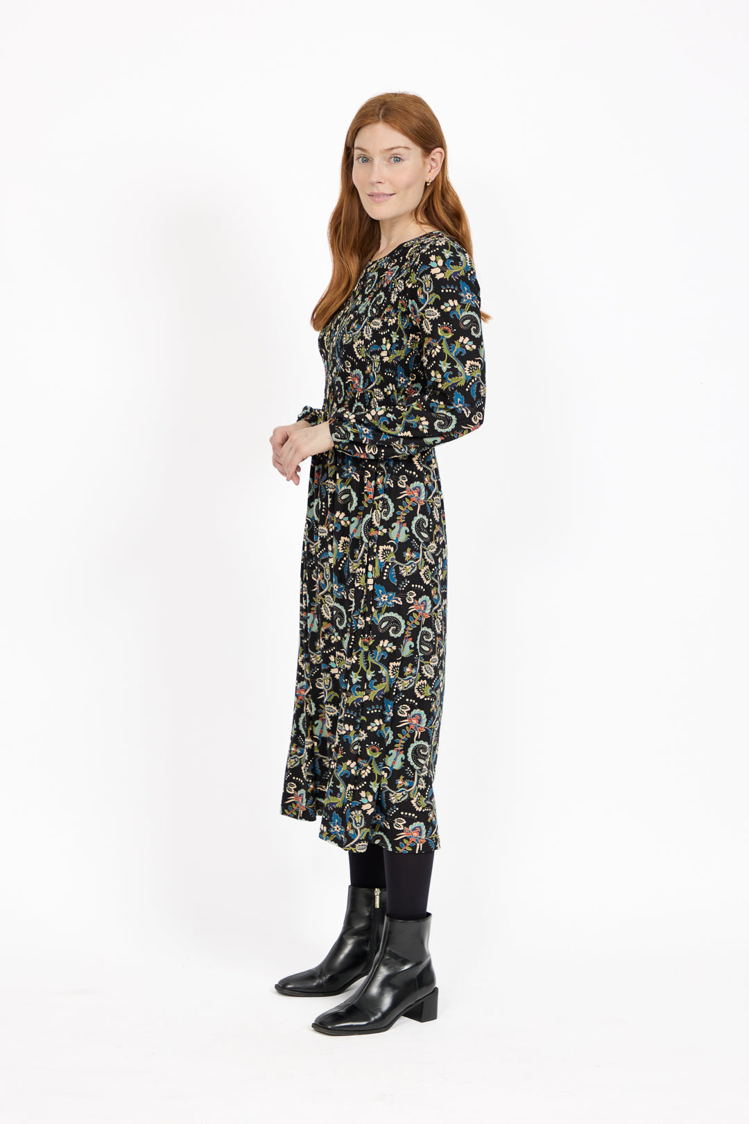 Paisley Print Shirred Soft Touch Bodice Midi Dress