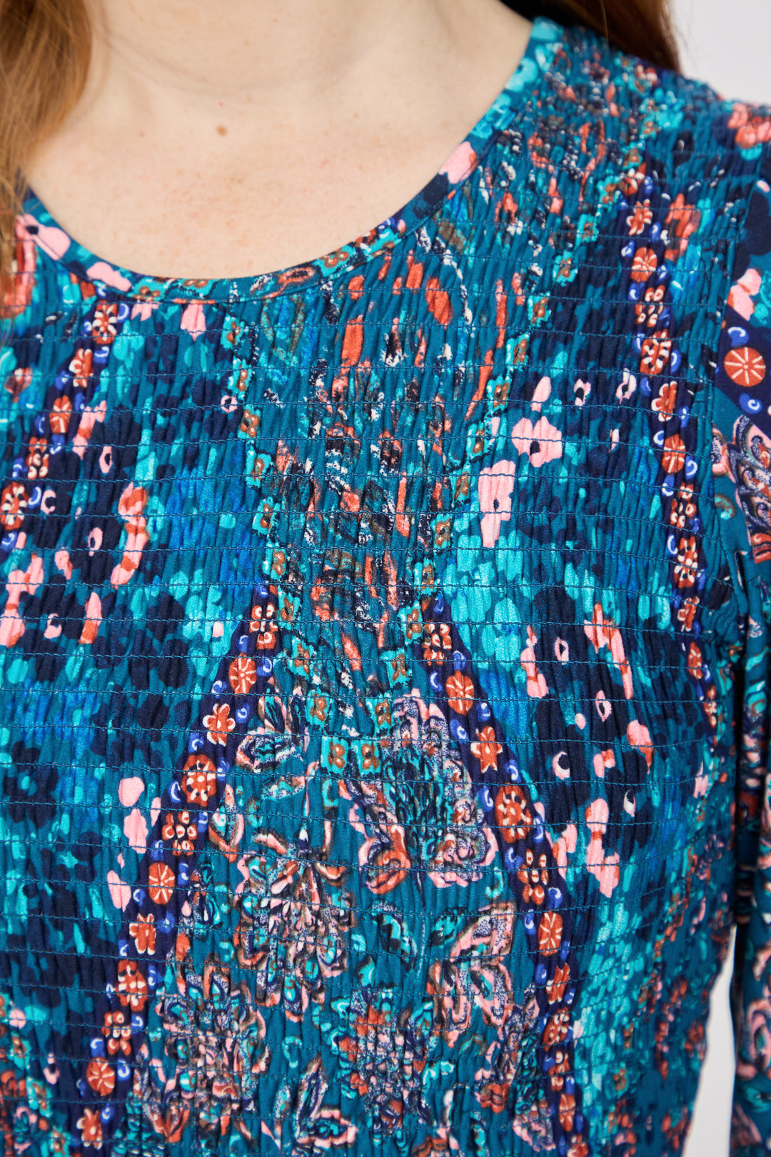 Floral Print Shirred Soft Touch Bodice Midi Dress
