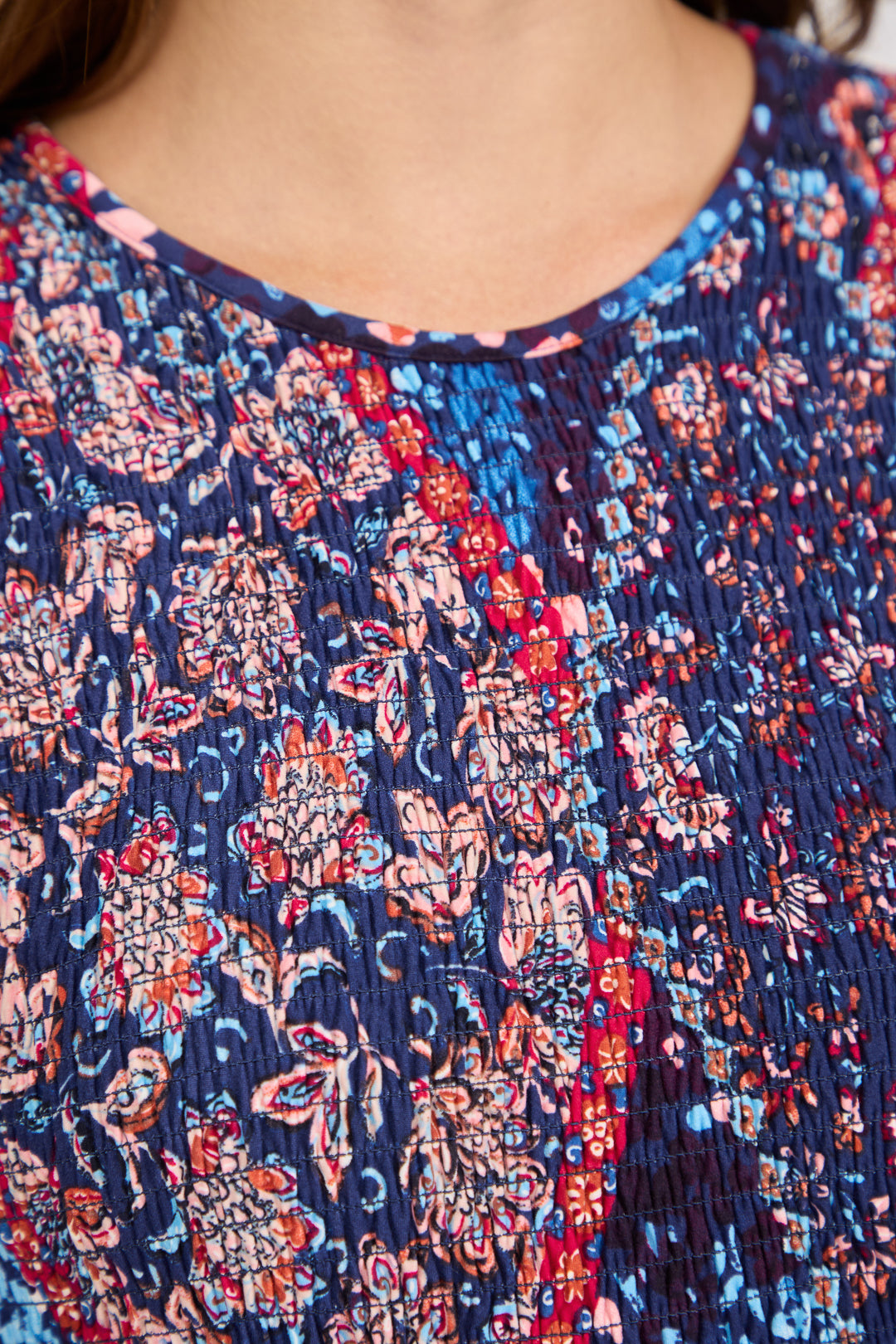 Floral Print Shirred Soft Touch Bodice Midi Dress