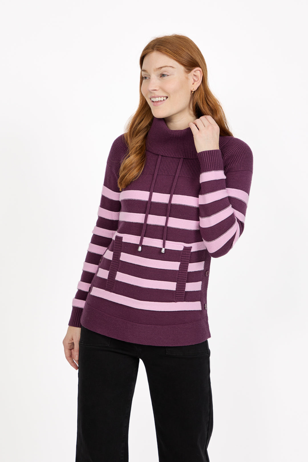 Stripe Knit Cowl Neck Jumper