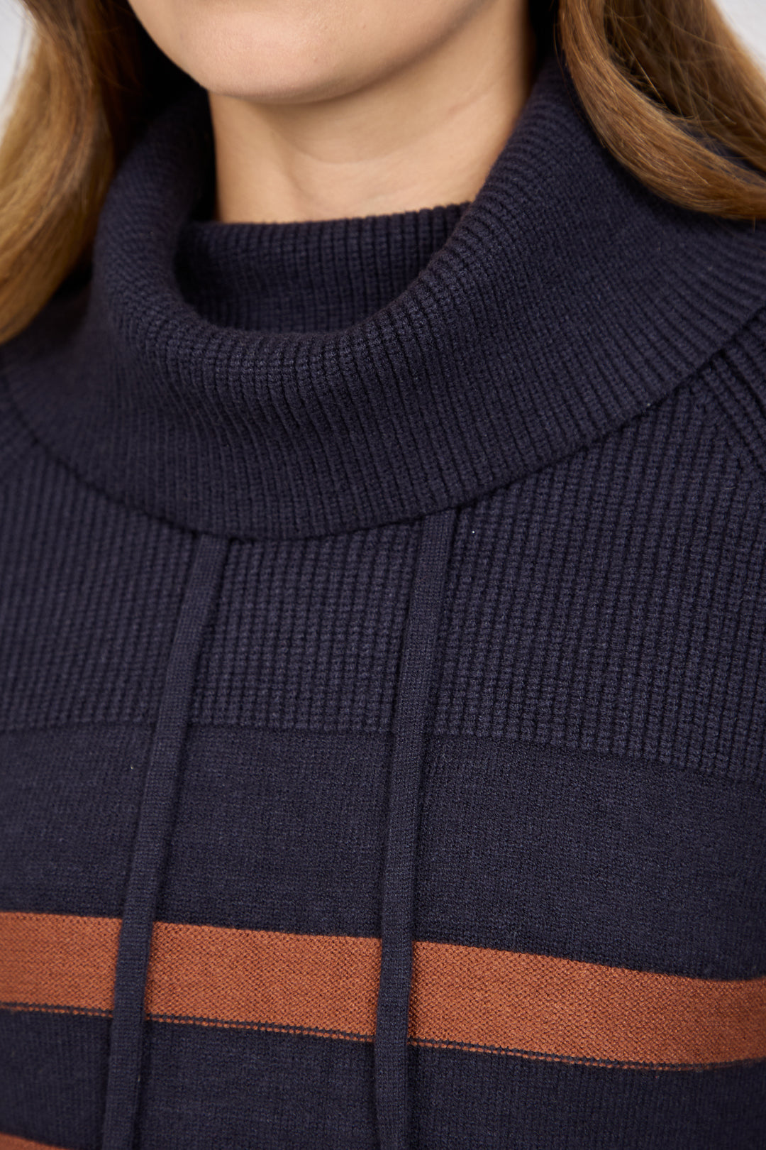 Stripe Knit Cowl Neck Jumper