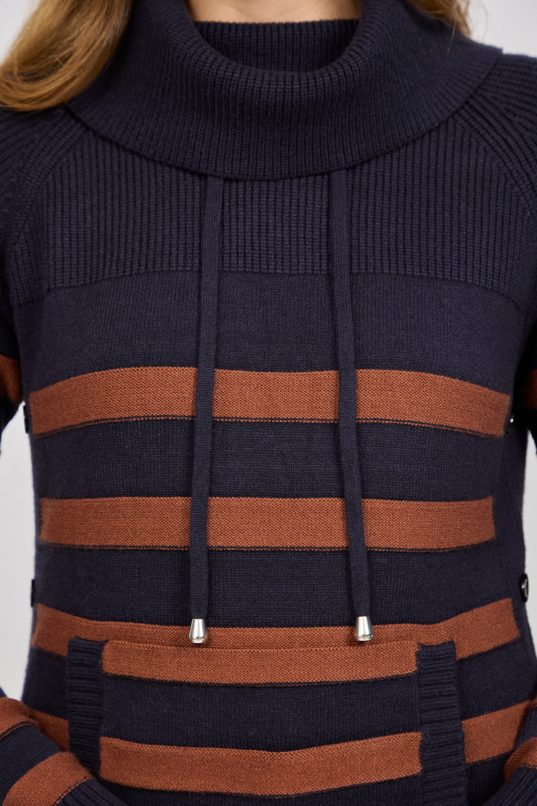 Stripe Knit Cowl Neck Jumper
