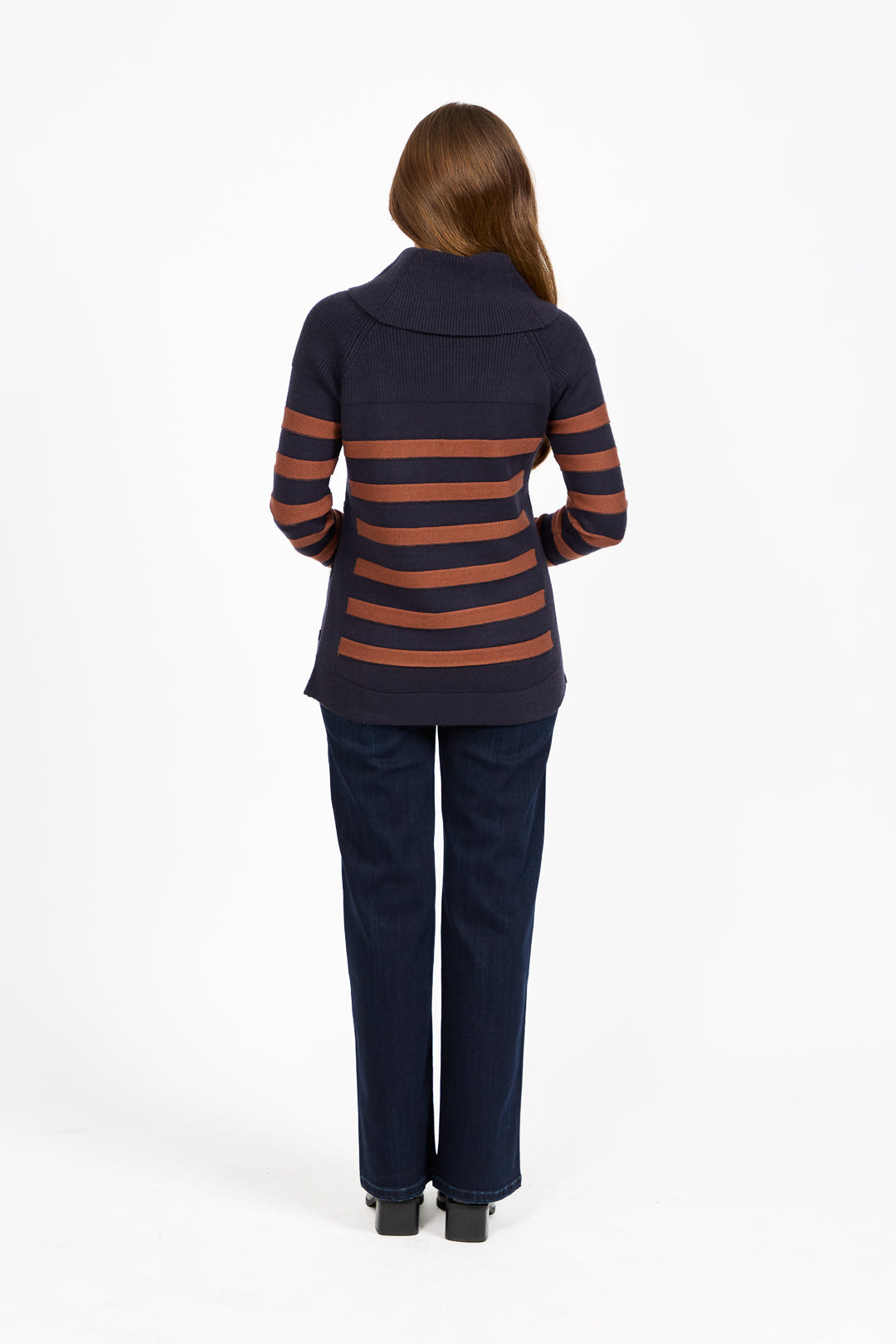 Stripe Knit Cowl Neck Jumper