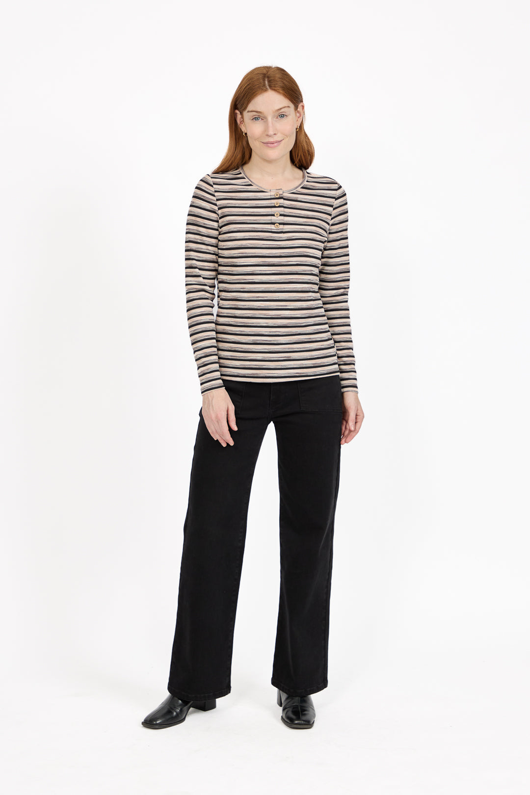 Space Dye Ribbed Jersey Button-Up Top