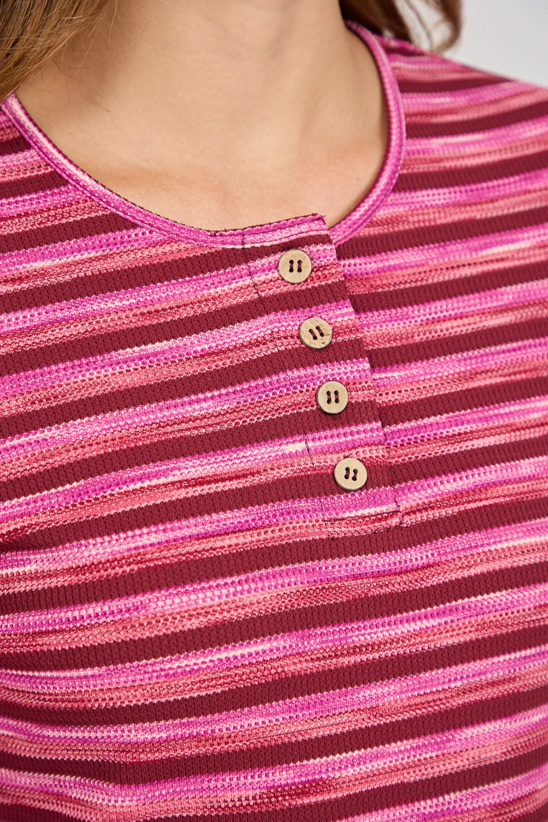 Space Dye Ribbed Jersey Button-Up Top