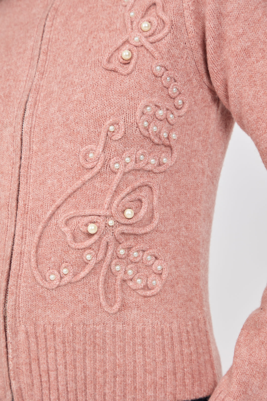 Cornelli Embellished Zip-Up Knit Cardigan