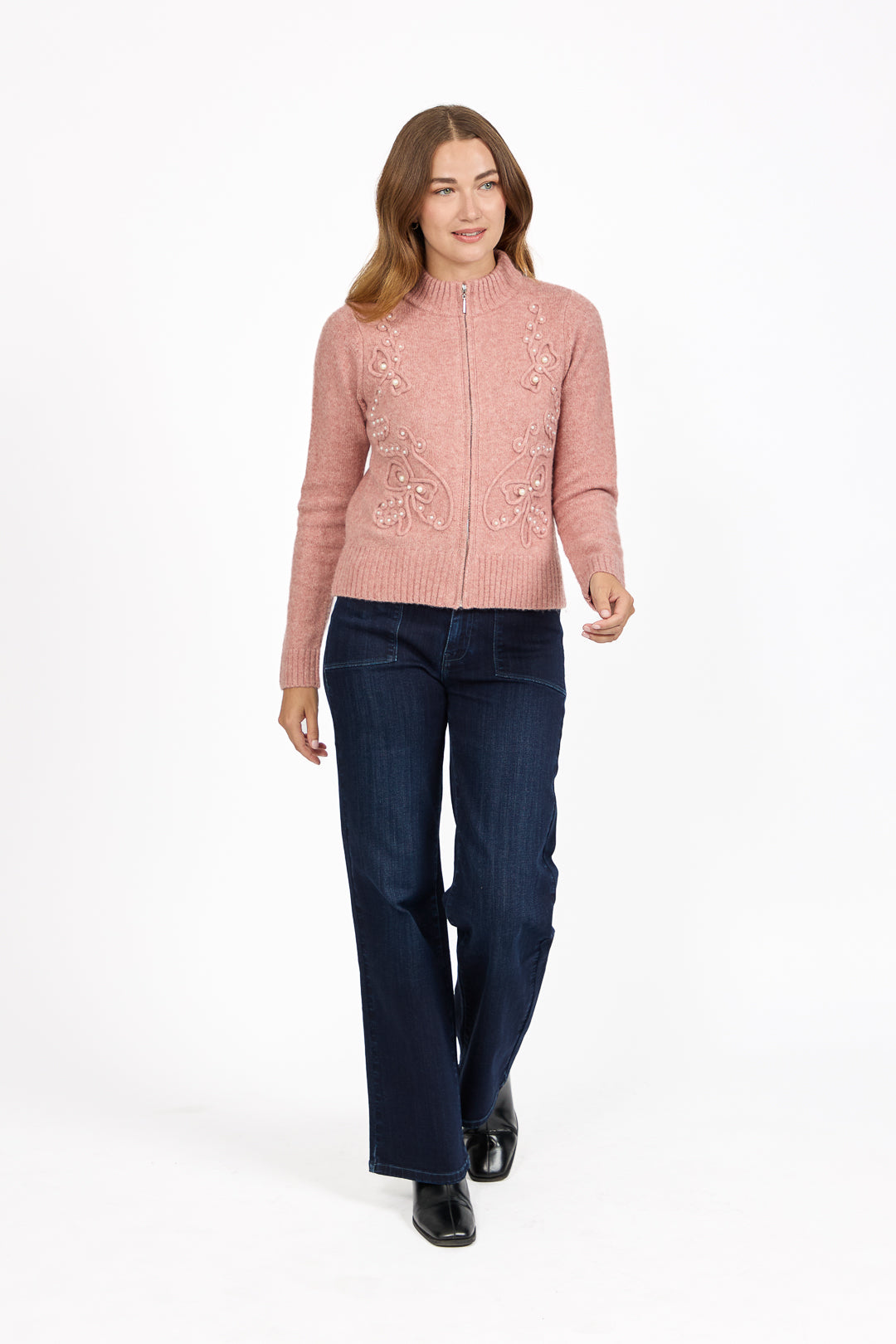 Cornelli Embellished Zip-Up Knit Cardigan