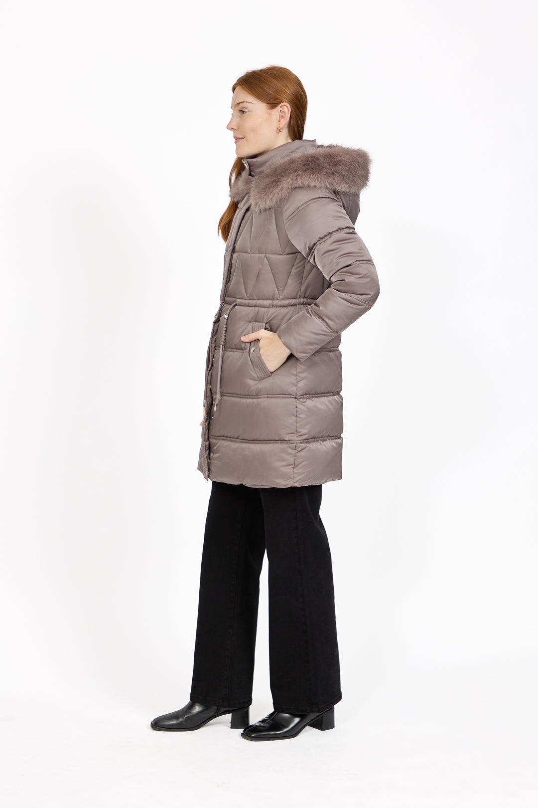 Diamond Quilted Jacket with Detachable Fur Hood
