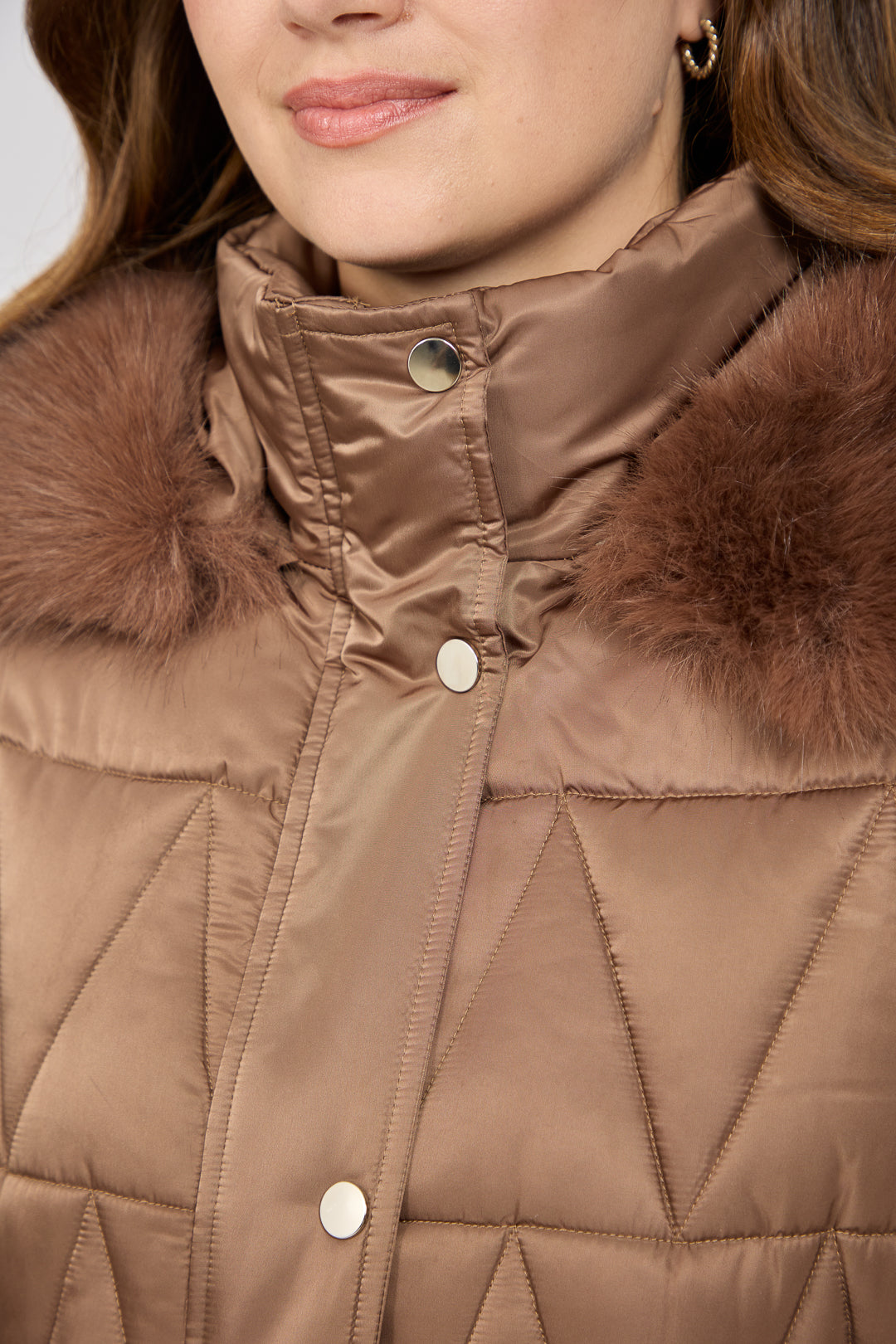 Diamond Quilted Jacket with Detachable Fur Hood